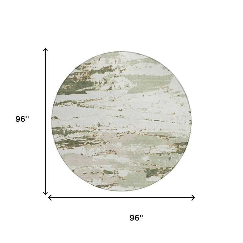 8' Green And Ivory Round Abstract Washable Indoor Outdoor Area Rug Homeroots Outdoor