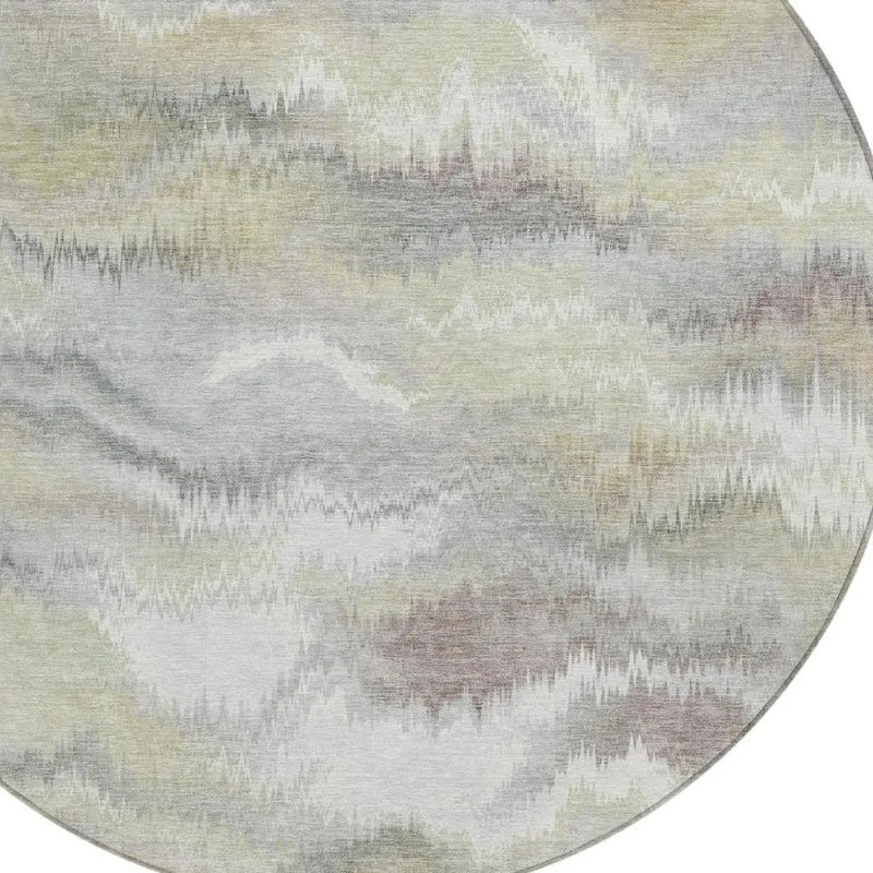 8' Green And Ivory Round Abstract Washable Indoor Outdoor Area Rug Homeroots Outdoor