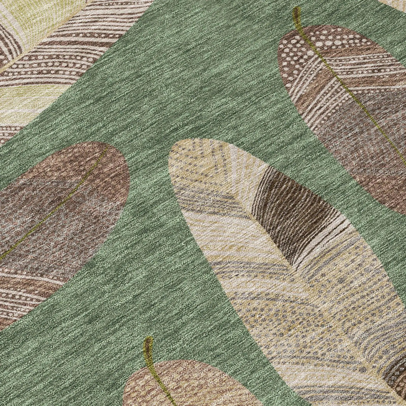 8' Green And Ivory Round Botanical Leaves Washable Indoor Outdoor Area Rug Homeroots Outdoor