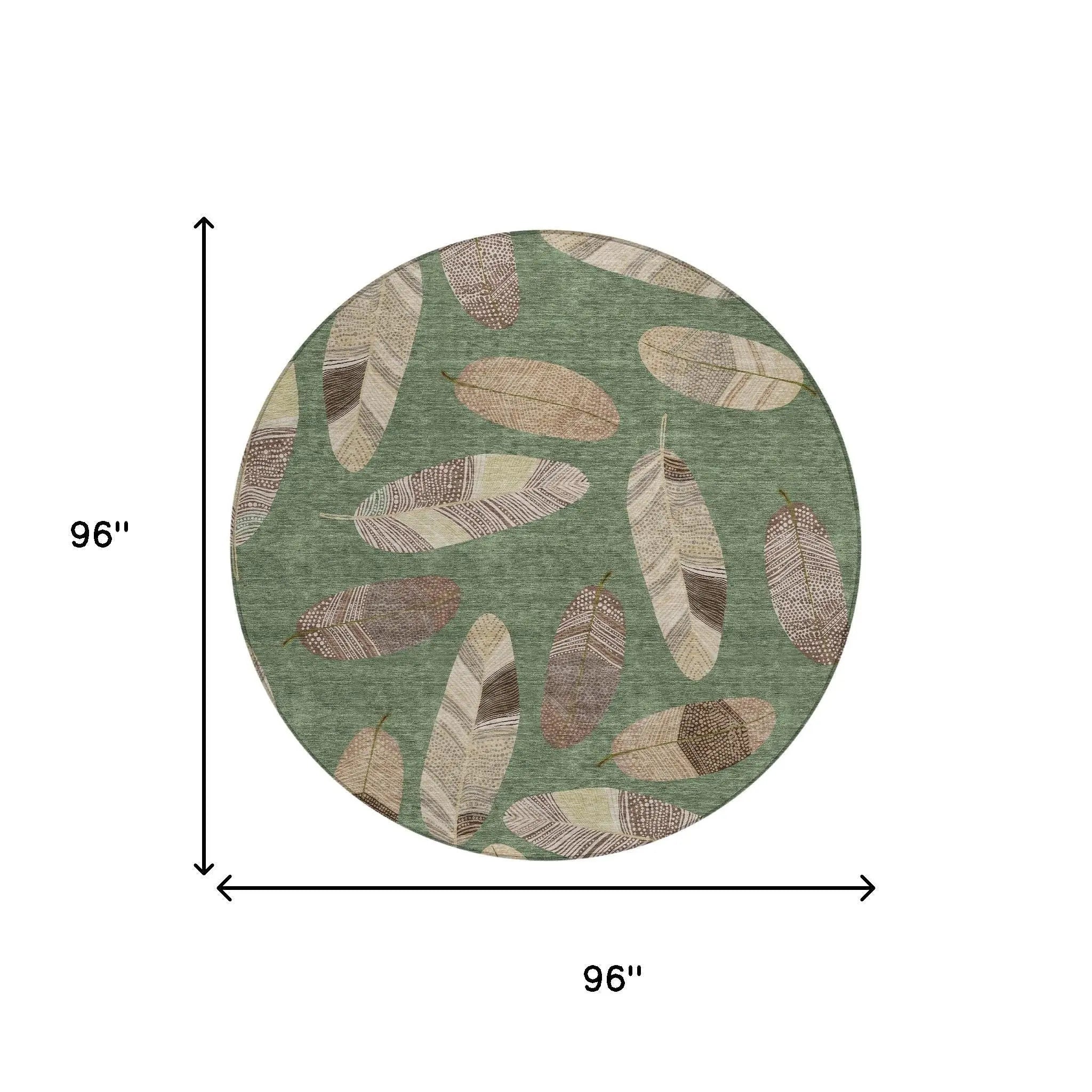 8' Green And Ivory Round Botanical Leaves Washable Indoor Outdoor Area Rug Homeroots Outdoor