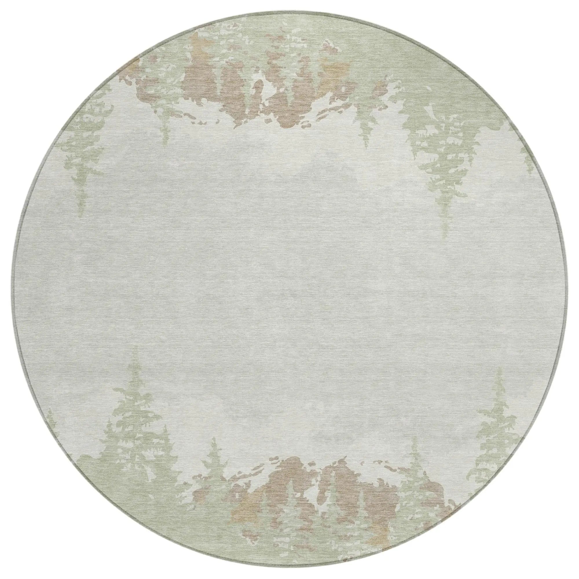 8' Green And Ivory Round Floral Washable Indoor Outdoor Area Rug Homeroots Outdoor