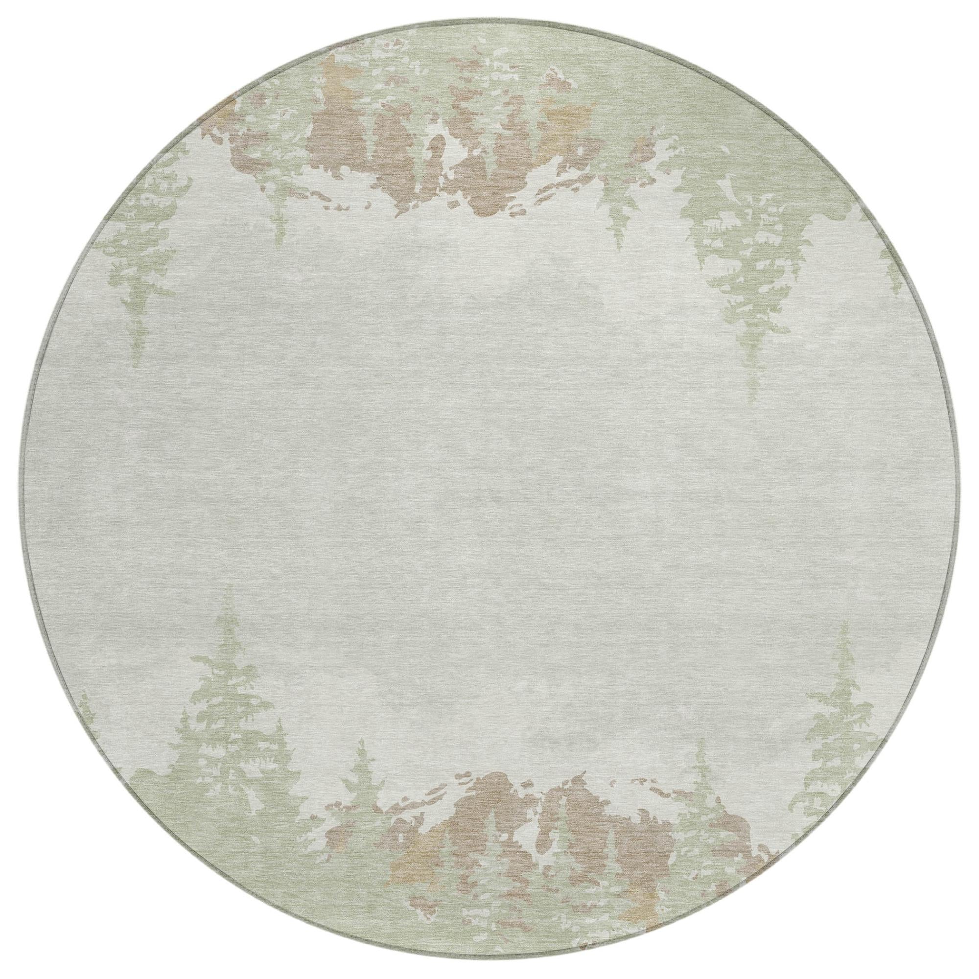 8' Green And Ivory Round Floral Washable Indoor Outdoor Area Rug Homeroots Outdoor