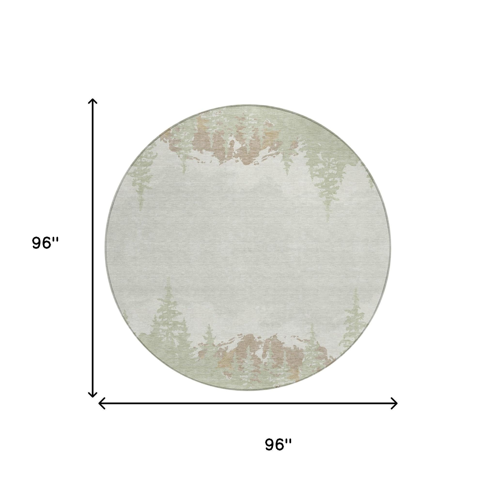 8' Green And Ivory Round Floral Washable Indoor Outdoor Area Rug Homeroots Outdoor