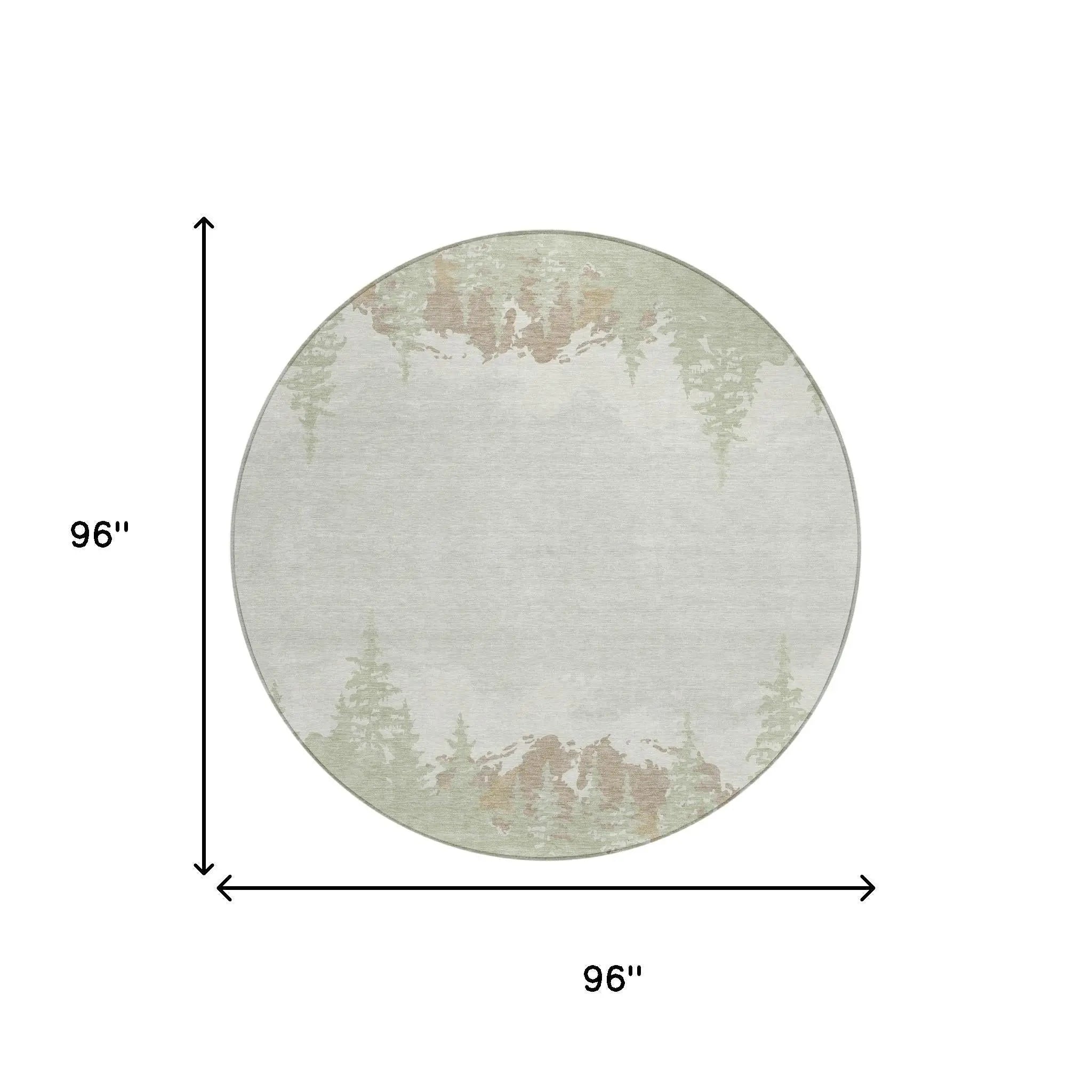 8' Green And Ivory Round Floral Washable Indoor Outdoor Area Rug Homeroots Outdoor