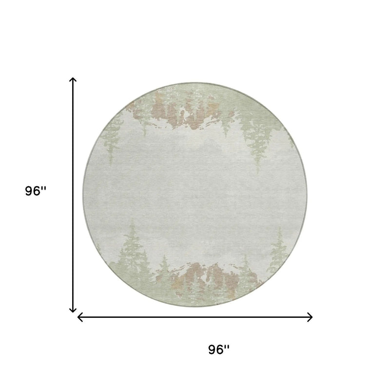 8' Green And Ivory Round Floral Washable Indoor Outdoor Area Rug Homeroots Outdoor