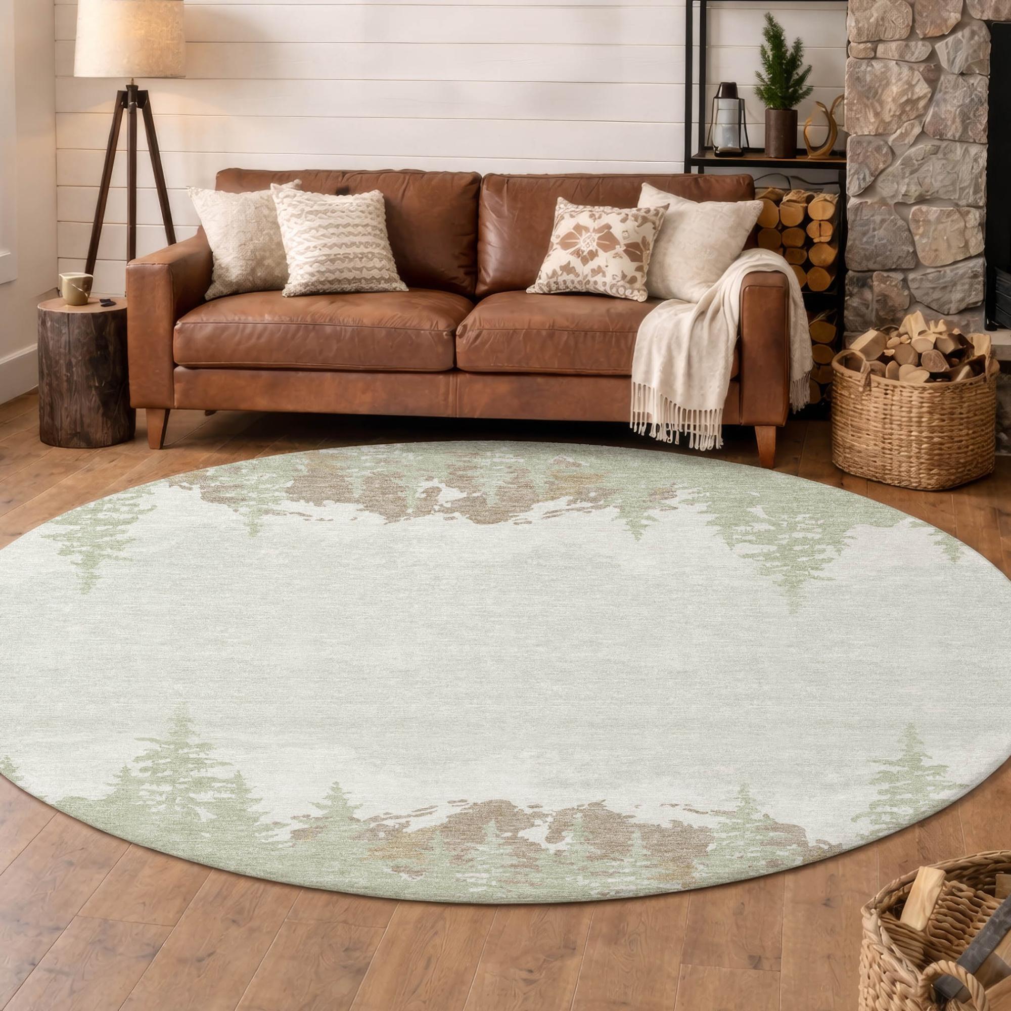 8' Green And Ivory Round Floral Washable Indoor Outdoor Area Rug Homeroots Outdoor