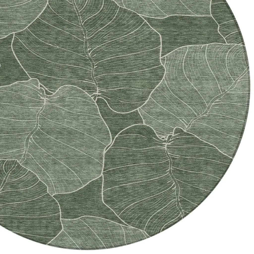 8' Green And Ivory Round Floral Washable Indoor Outdoor Area Rug Homeroots Outdoor