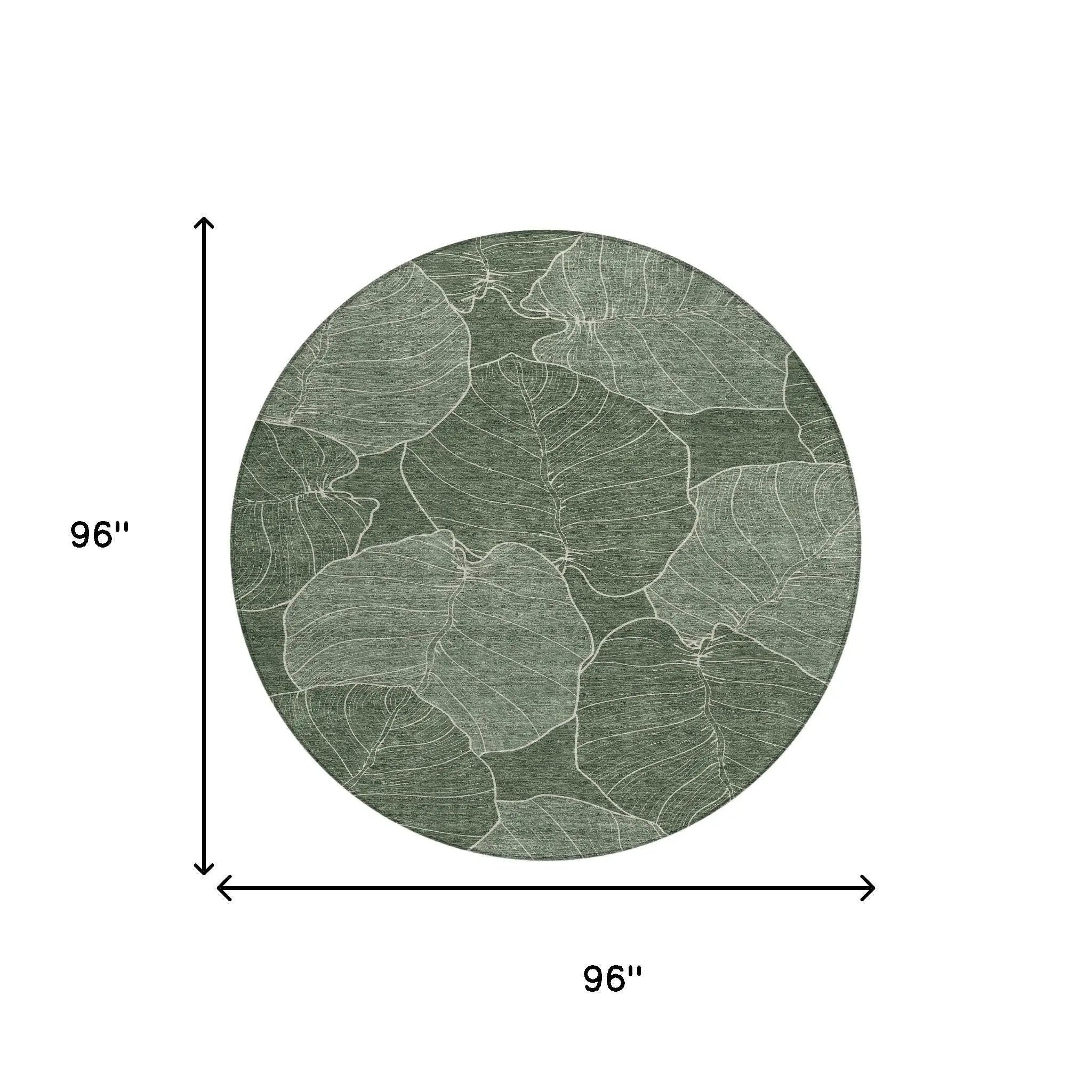 8' Green And Ivory Round Floral Washable Indoor Outdoor Area Rug Homeroots Outdoor