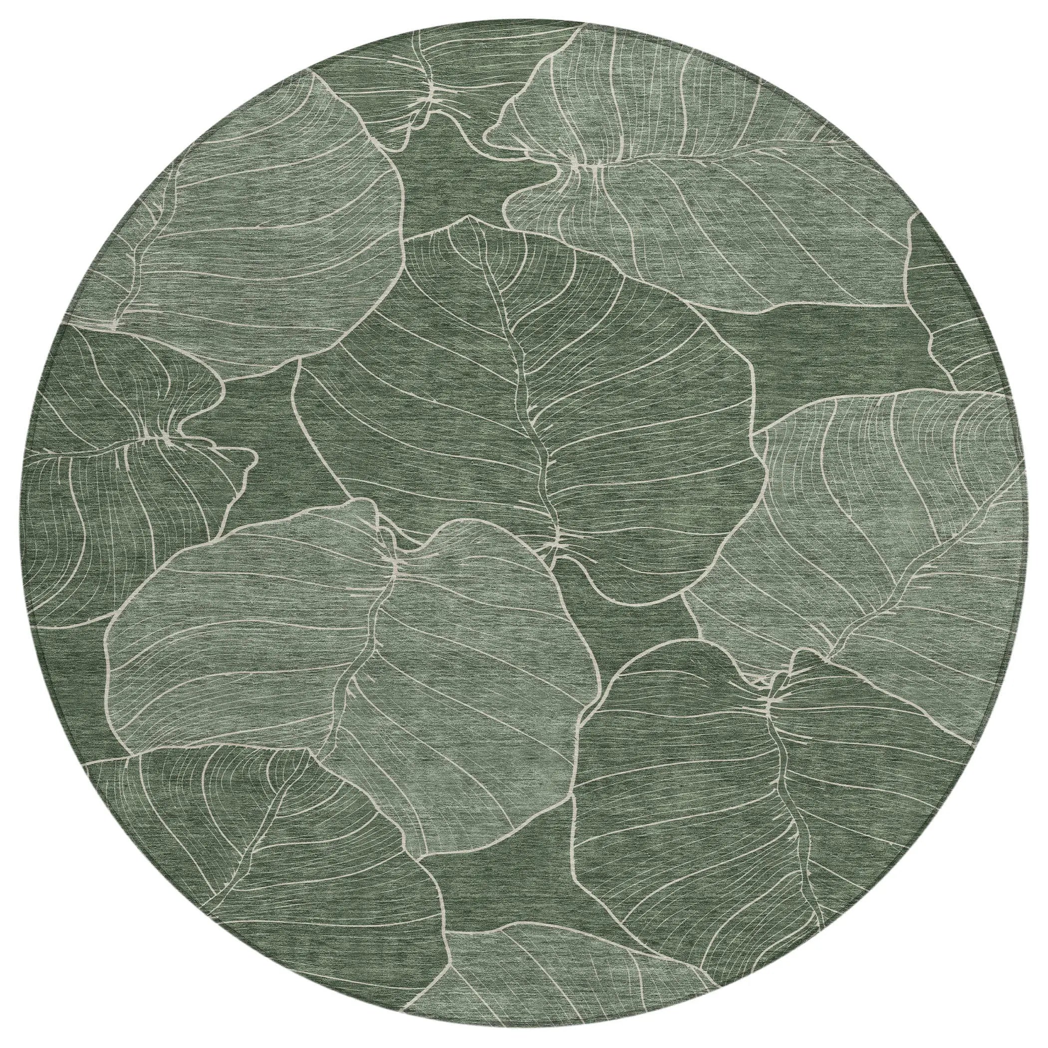 8' Green And Ivory Round Floral Washable Indoor Outdoor Area Rug Homeroots Outdoor