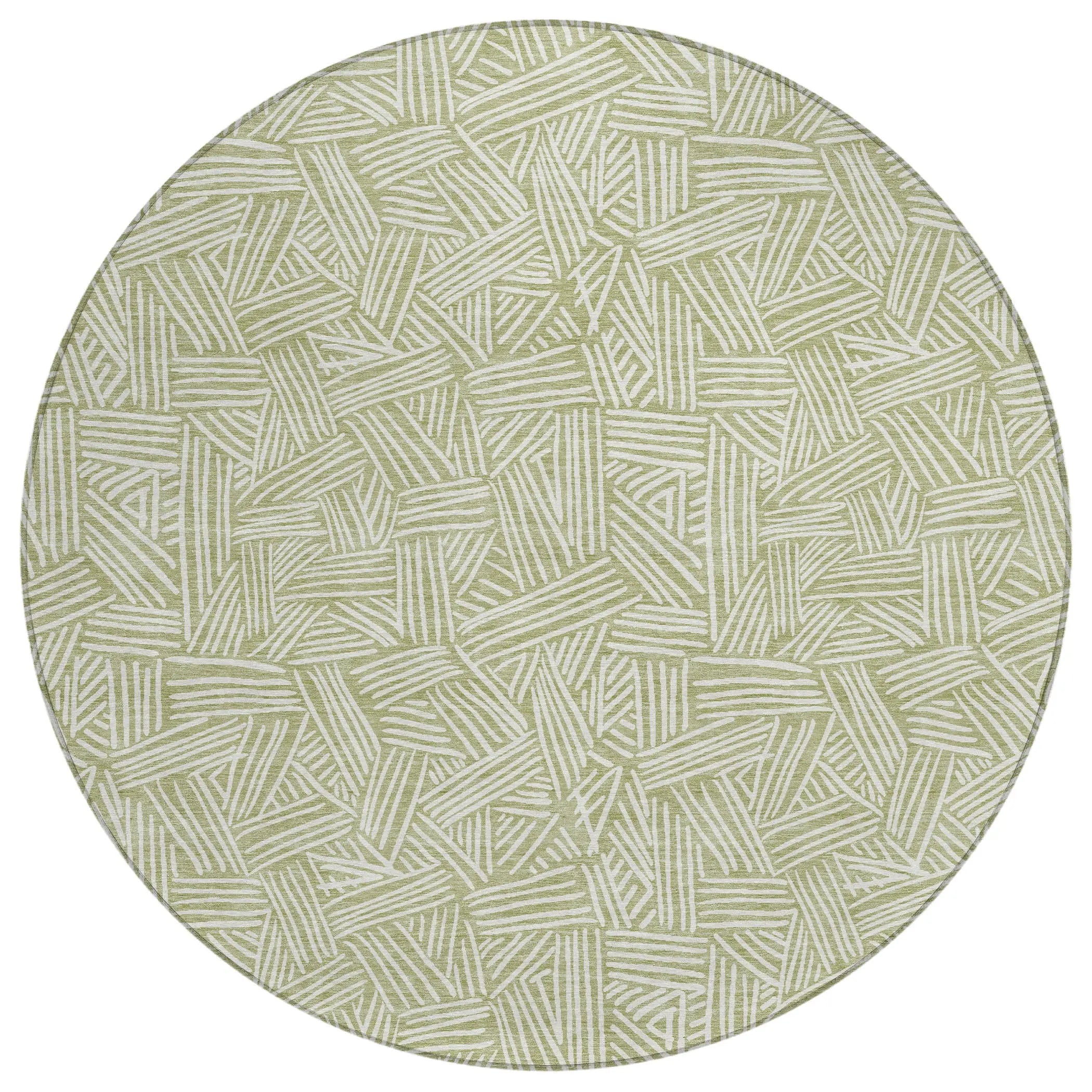 8' Green And Ivory Round Geometric Washable Indoor Outdoor Area Rug Homeroots Outdoor