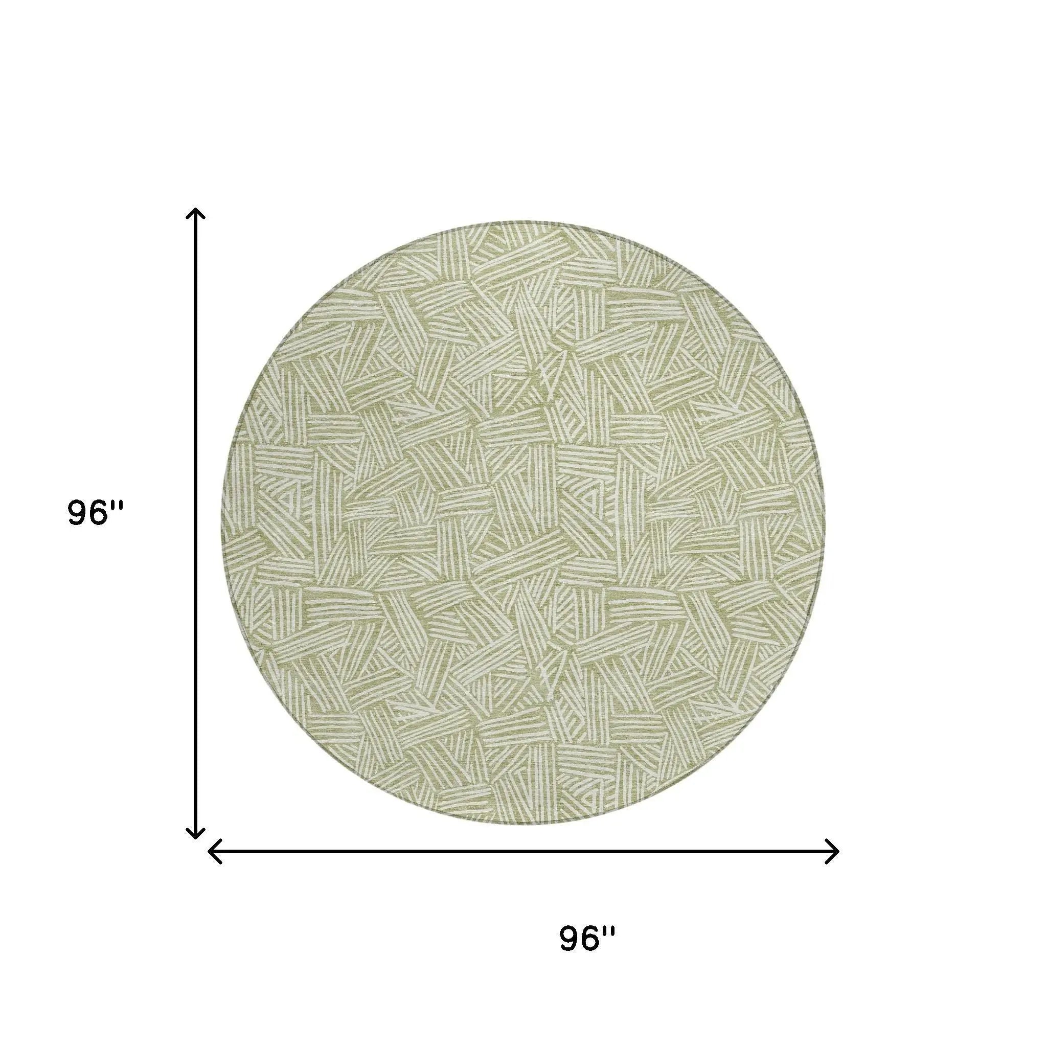 8' Green And Ivory Round Geometric Washable Indoor Outdoor Area Rug Homeroots Outdoor