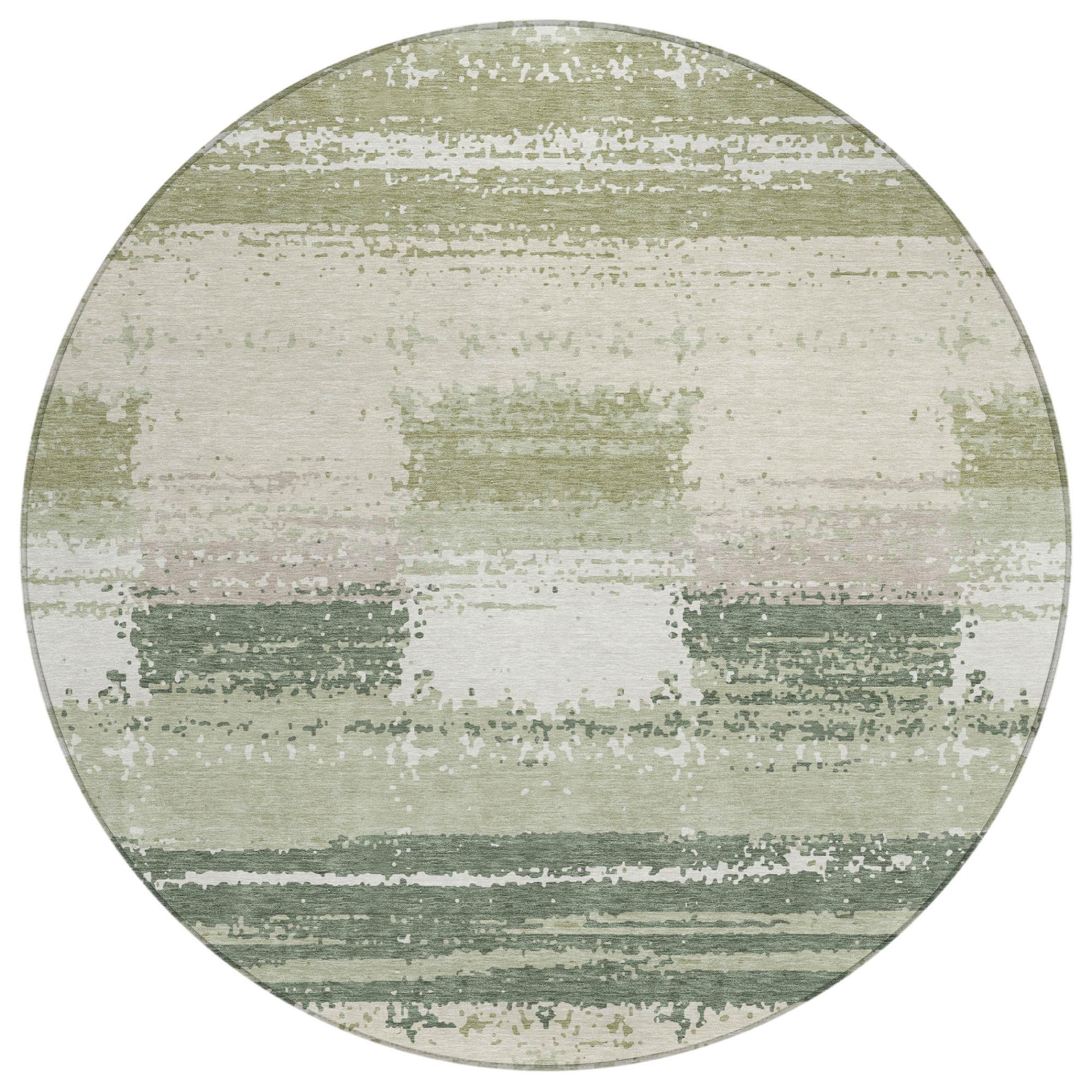 8' Green And Ivory Round Geometric Washable Indoor Outdoor Area Rug Homeroots Outdoor