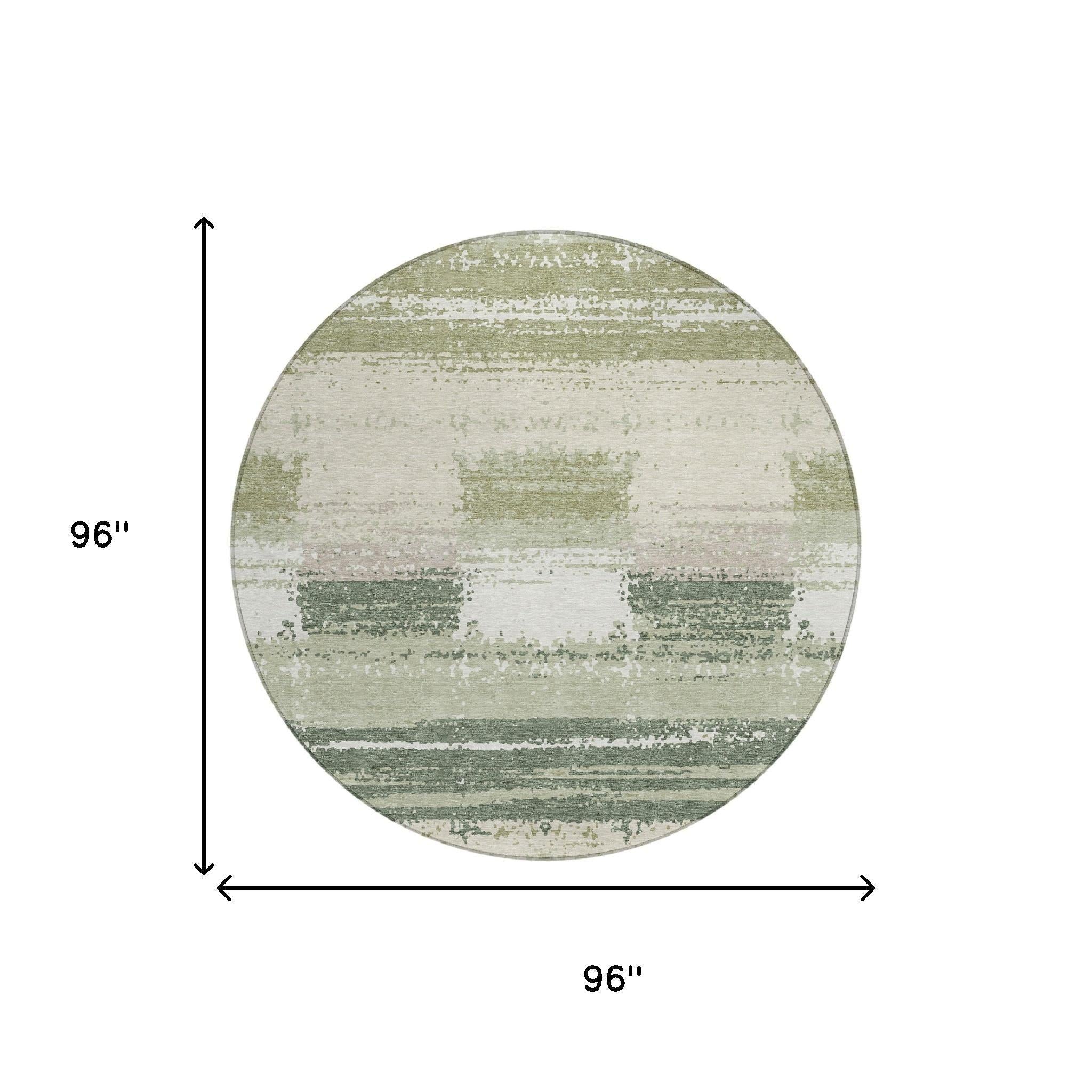8' Green And Ivory Round Geometric Washable Indoor Outdoor Area Rug Homeroots Outdoor