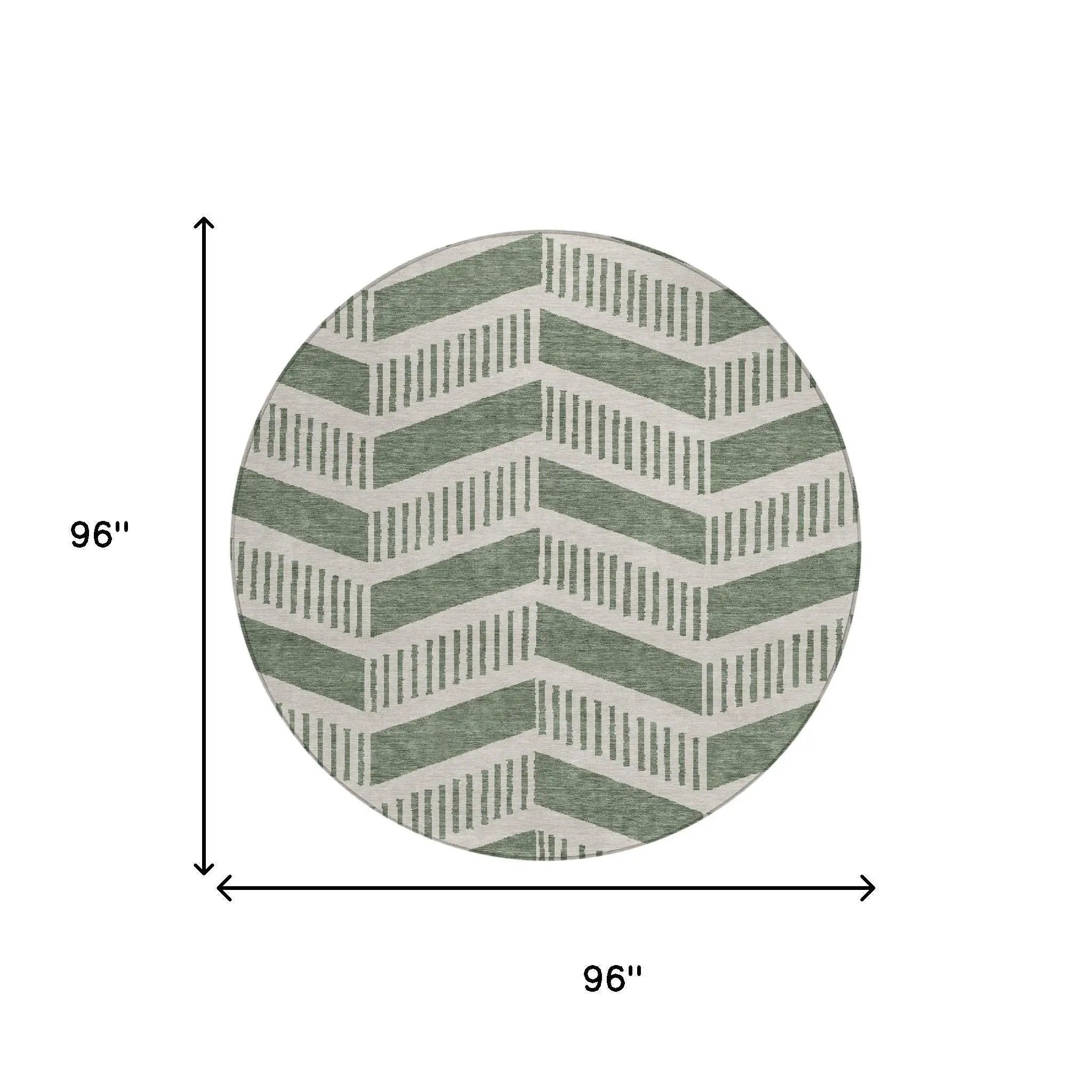 8' Green And Ivory Round Geometric Washable Indoor Outdoor Area Rug Homeroots Outdoor