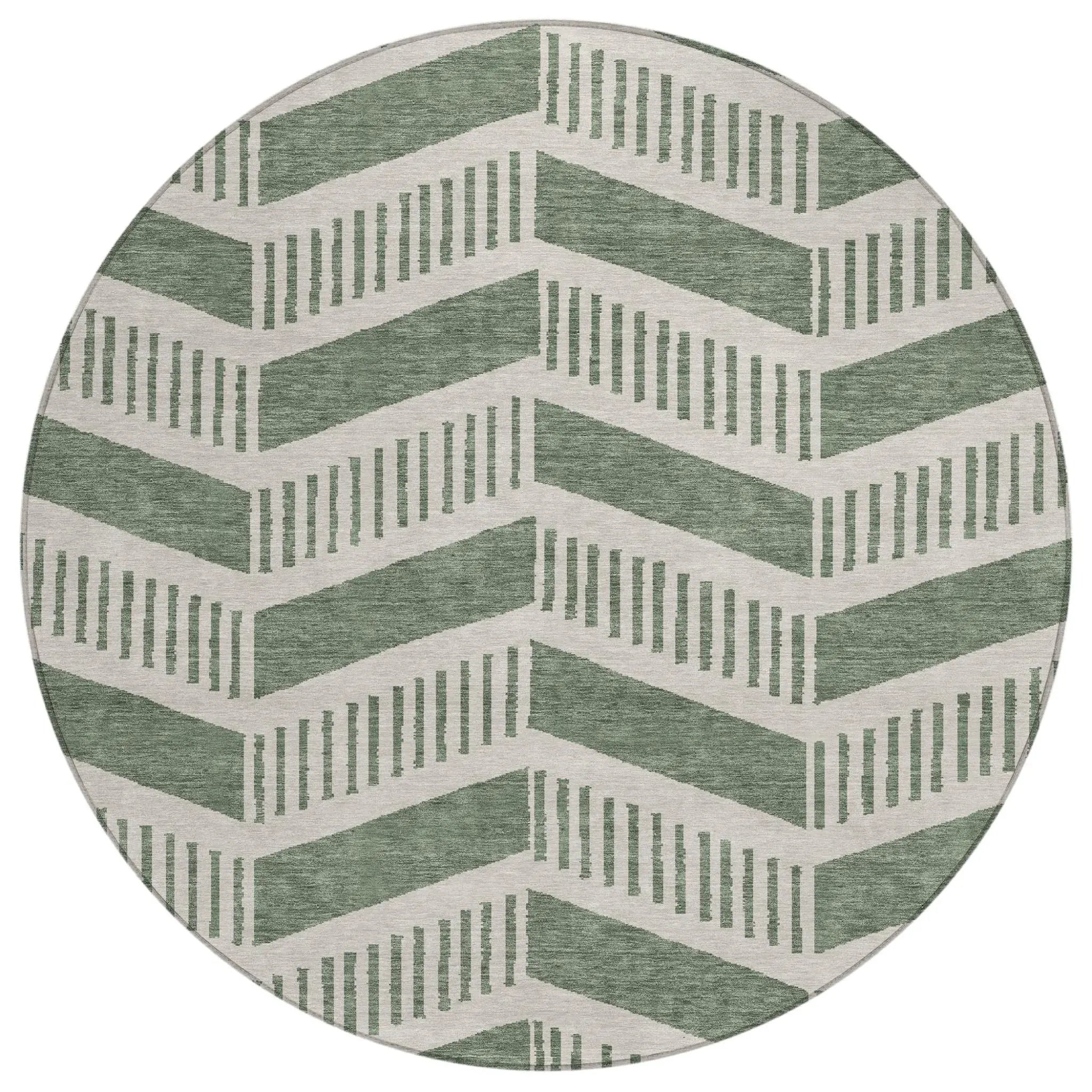 8' Green And Ivory Round Geometric Washable Indoor Outdoor Area Rug Homeroots Outdoor