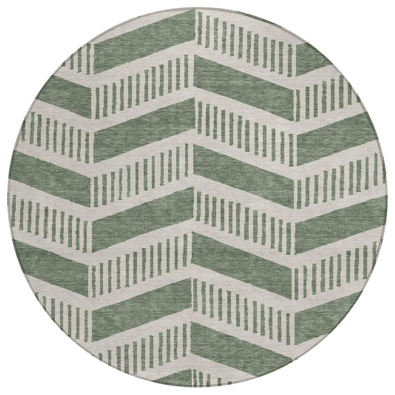 8' Green And Ivory Round Geometric Washable Indoor Outdoor Area Rug Homeroots Outdoor