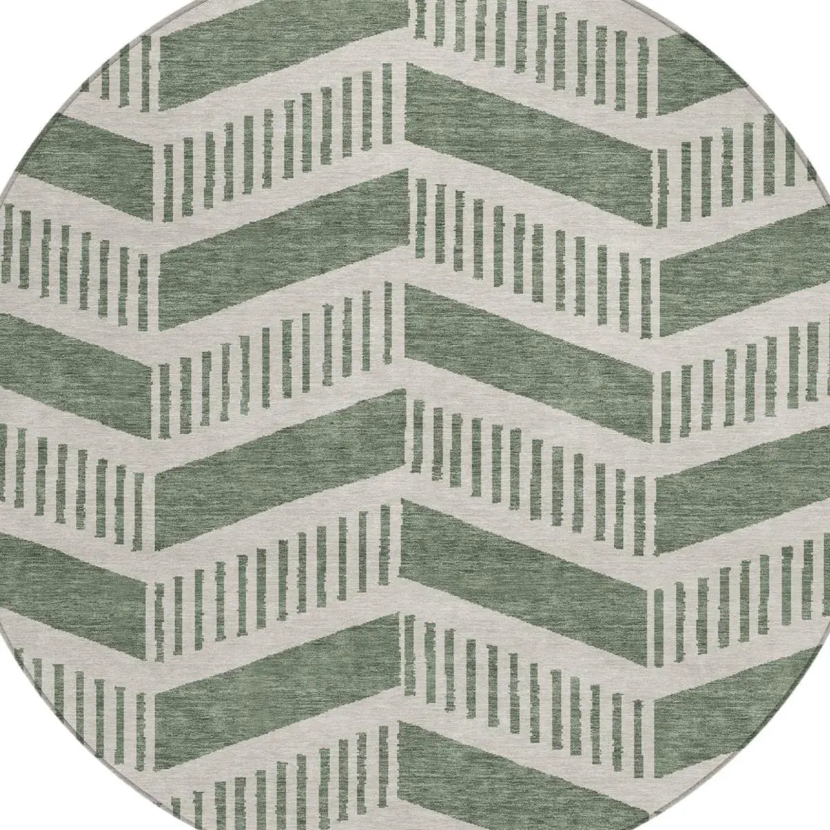 8' Green And Ivory Round Geometric Washable Indoor Outdoor Area Rug Homeroots Outdoor