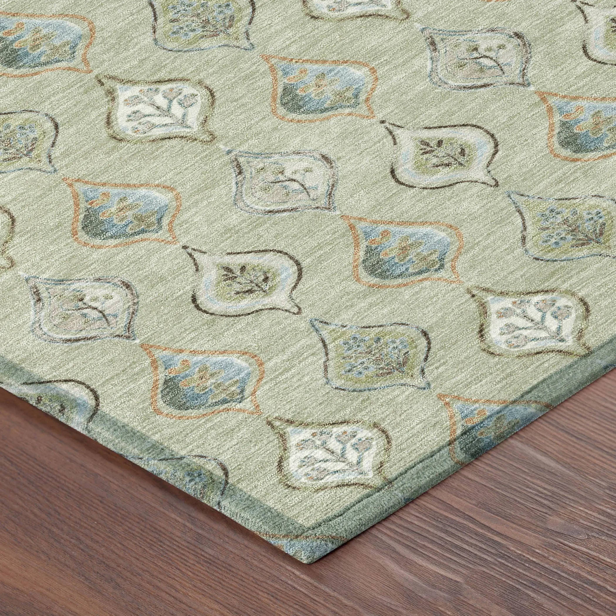 8' Green And Khaki Round Floral Washable Indoor Outdoor Area Rug Homeroots Outdoor