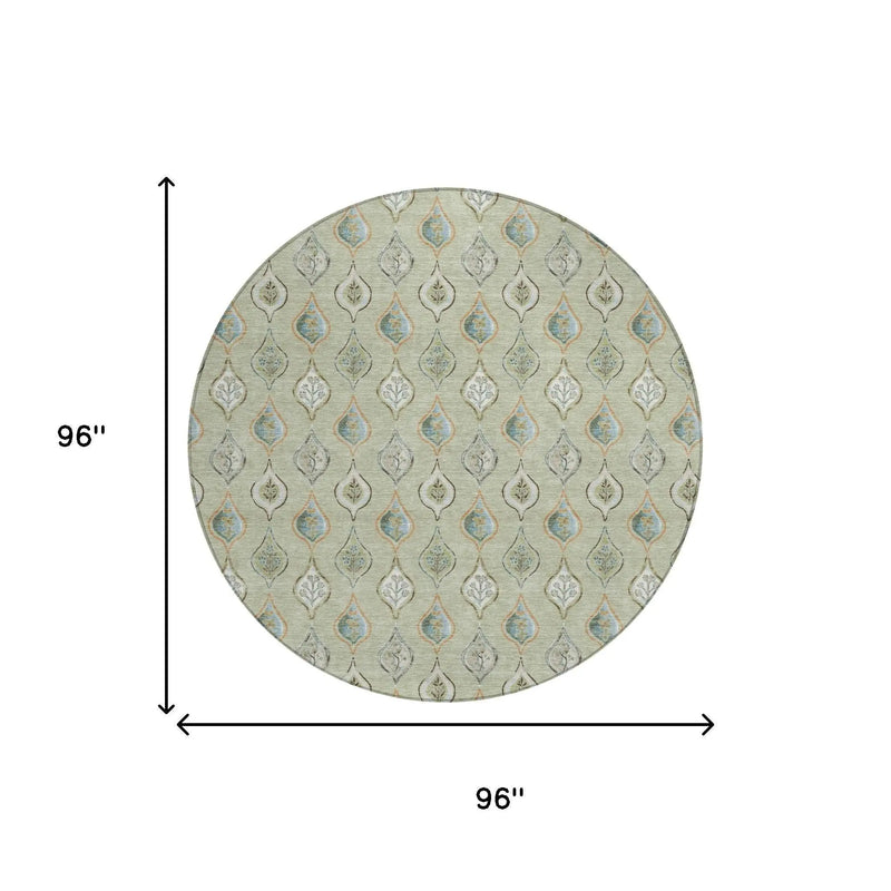 8' Green And Khaki Round Floral Washable Indoor Outdoor Area Rug Homeroots Outdoor
