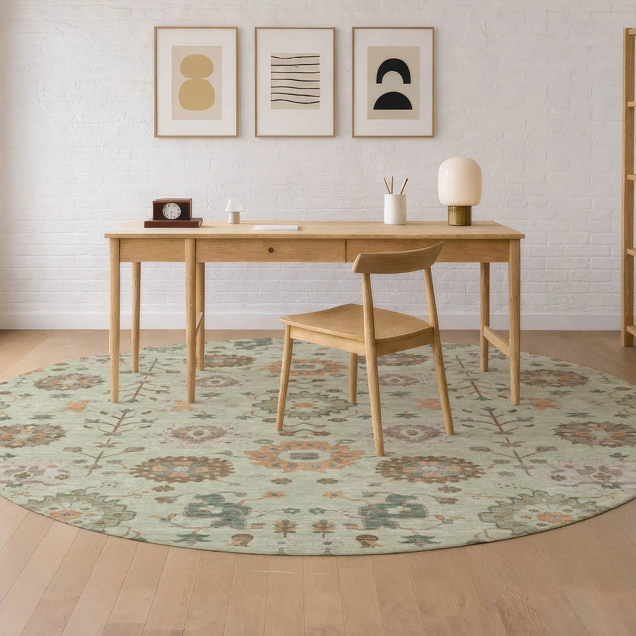 8' Green And Khaki Round Geometric Washable Indoor Outdoor Area Rug Homeroots Outdoor