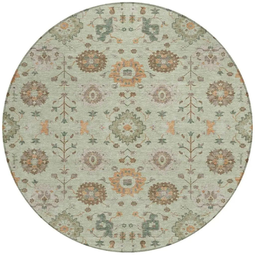 8' Green And Khaki Round Geometric Washable Indoor Outdoor Area Rug Homeroots Outdoor