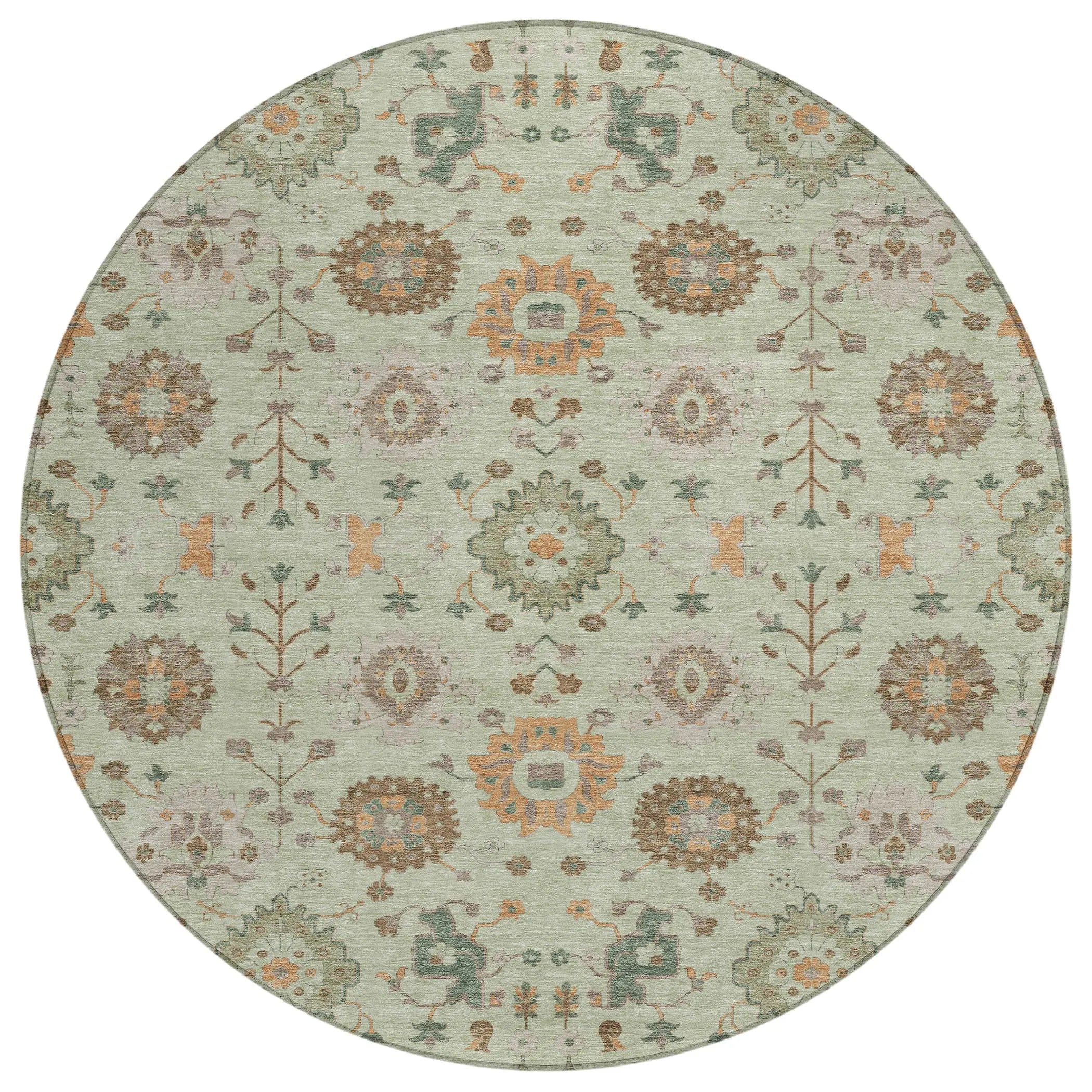 8' Green And Khaki Round Geometric Washable Indoor Outdoor Area Rug Homeroots Outdoor