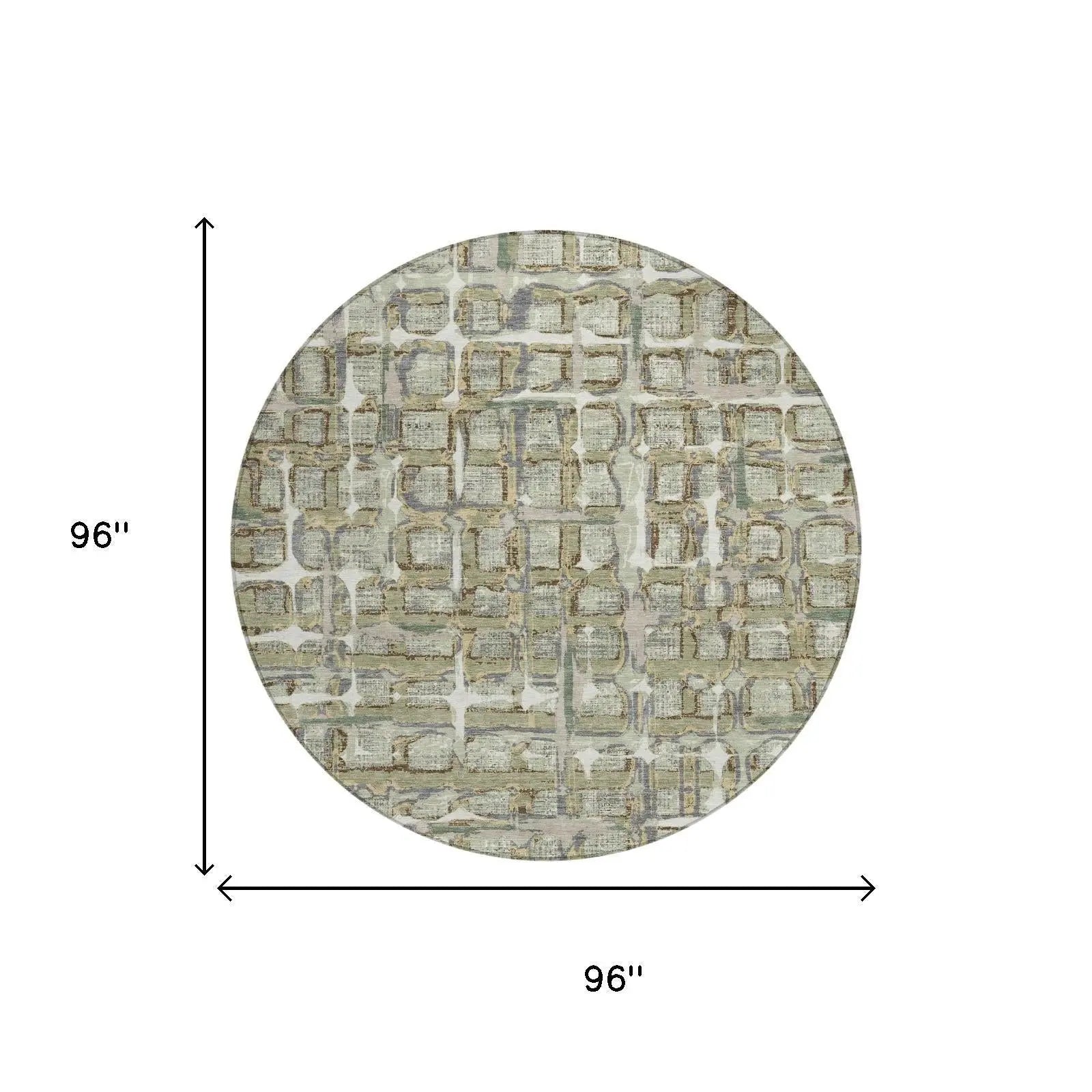 8' Green And Khaki Round Geometric Washable Indoor Outdoor Area Rug Homeroots Outdoor