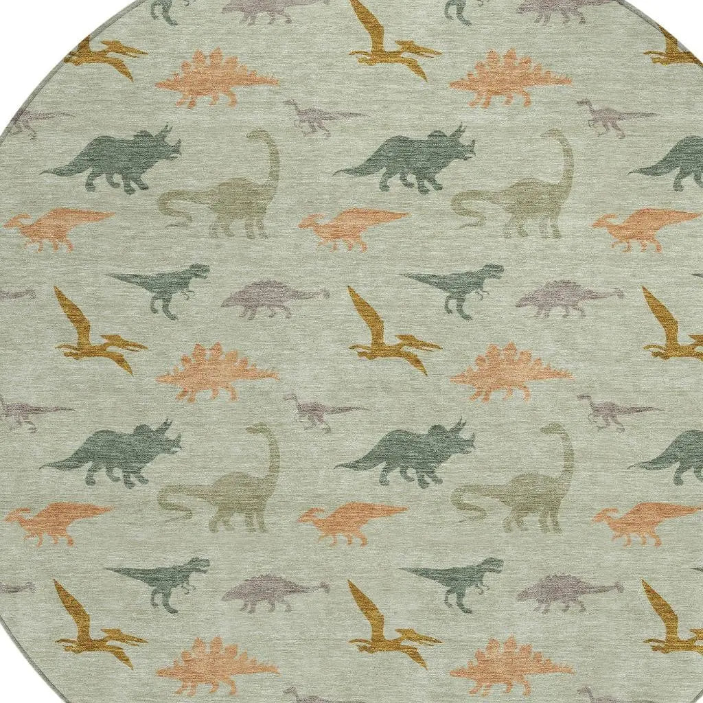 8' Green And Khaki Round Geometric Washable Indoor Outdoor Area Rug Homeroots Outdoor