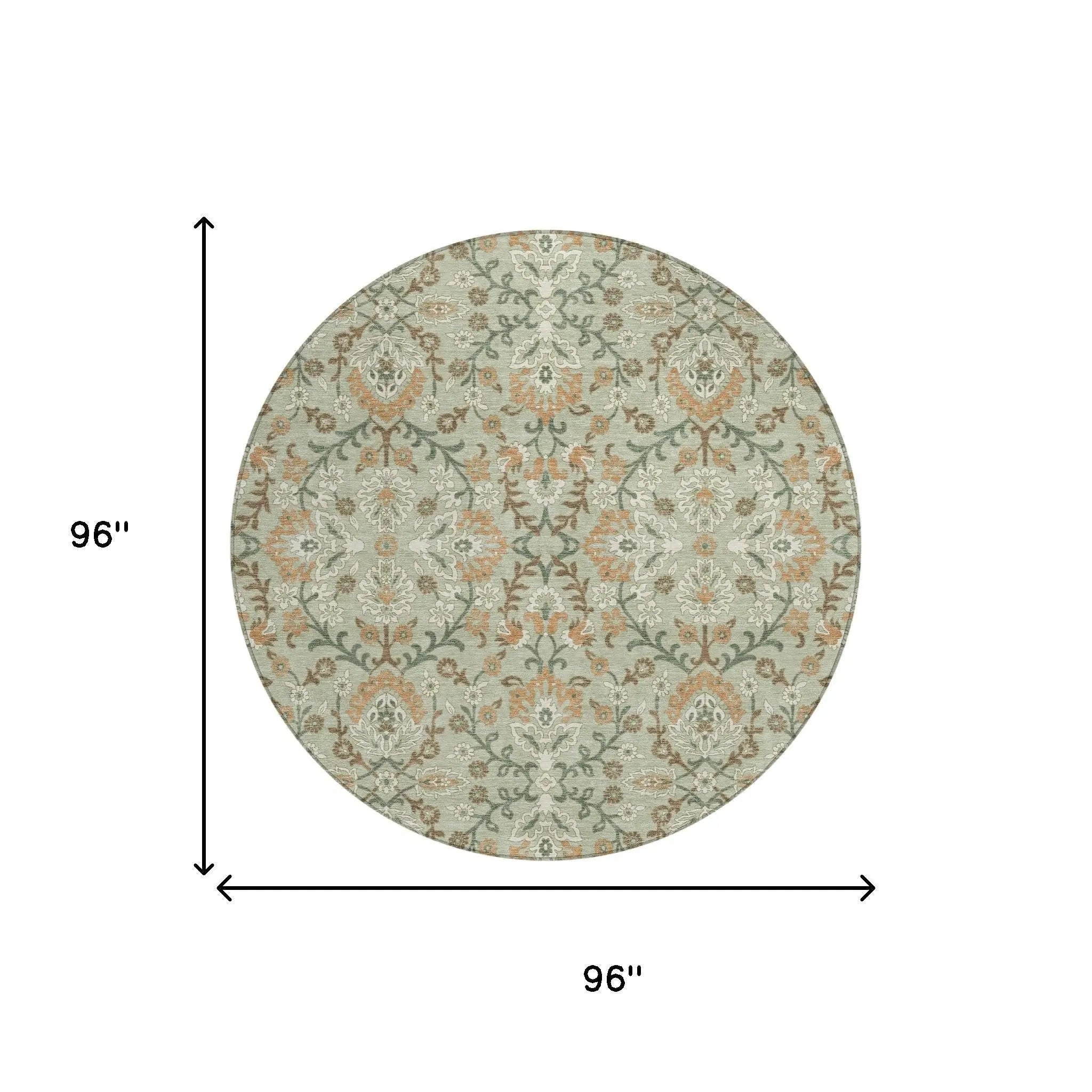 8' Green And Khaki Round Geometric Washable Indoor Outdoor Area Rug Homeroots Outdoor