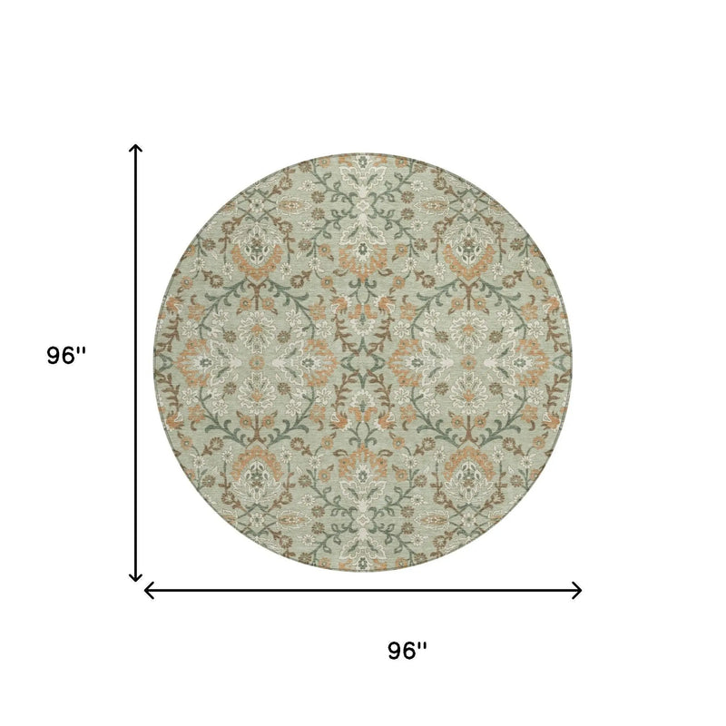 8' Green And Khaki Round Geometric Washable Indoor Outdoor Area Rug Homeroots Outdoor