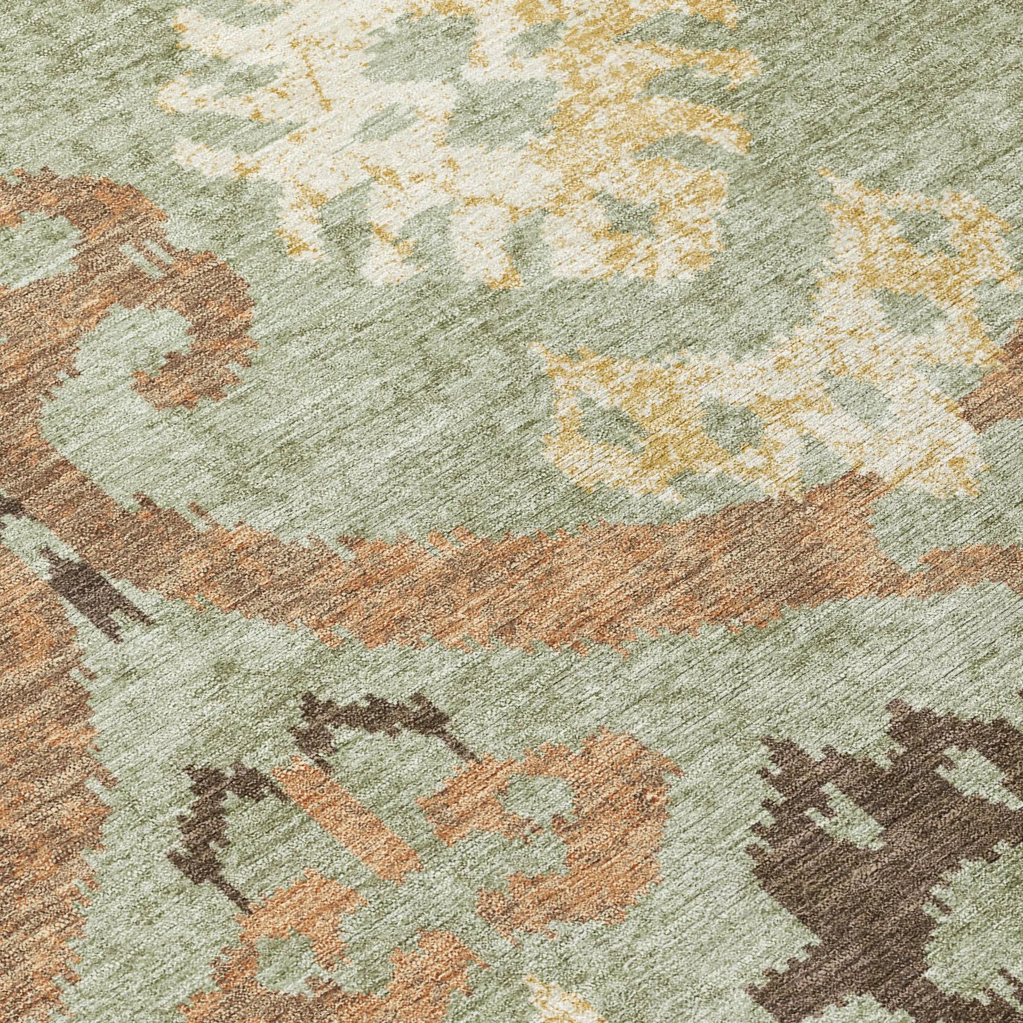 8' Green And Khaki Round Ikat Washable Indoor Outdoor Area Rug Homeroots Outdoor