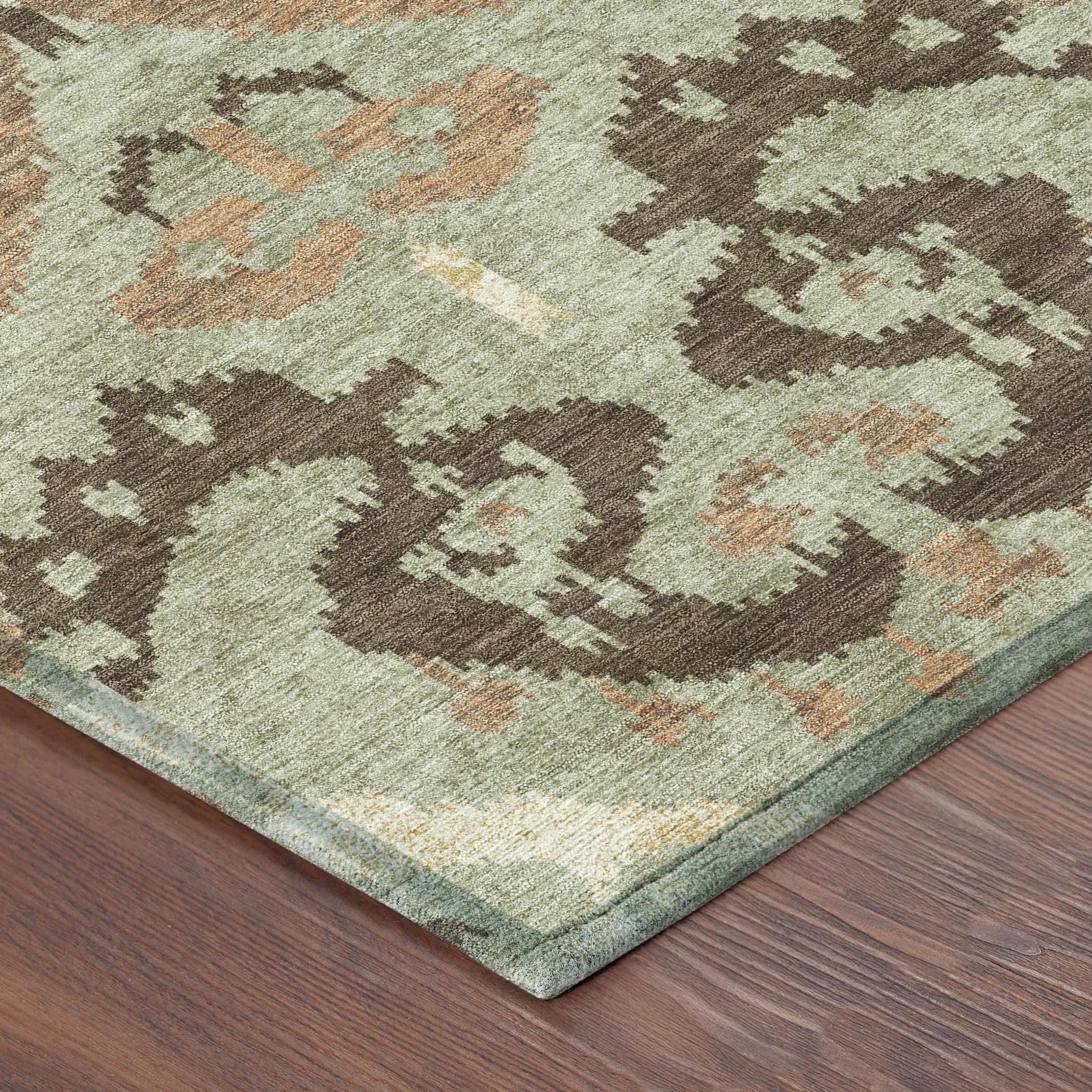 8' Green And Khaki Round Ikat Washable Indoor Outdoor Area Rug Homeroots Outdoor