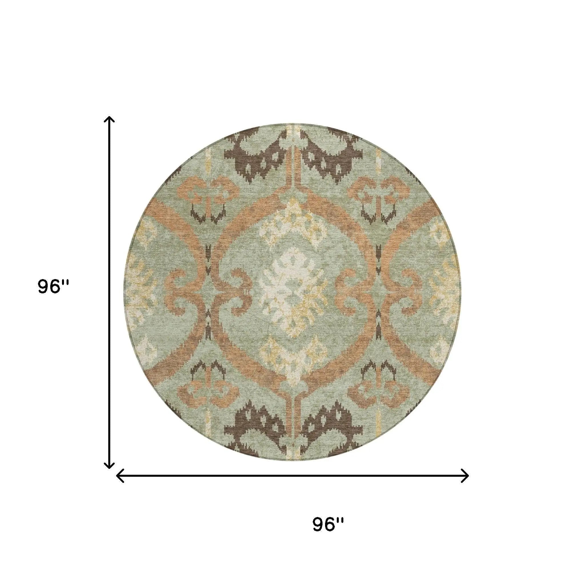 8' Green And Khaki Round Ikat Washable Indoor Outdoor Area Rug Homeroots Outdoor