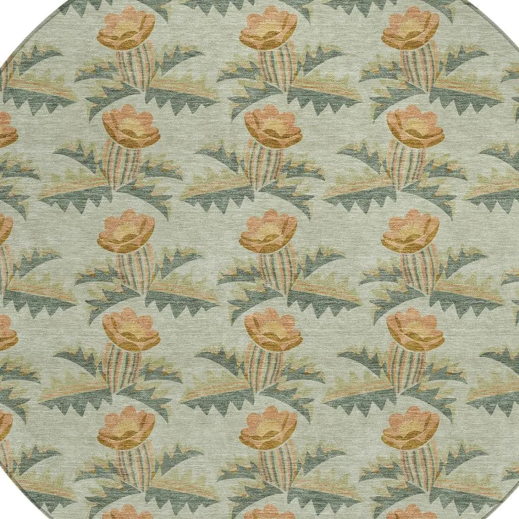 8' Green And Lavender Round Floral Washable Indoor Outdoor Area Rug Homeroots Outdoor