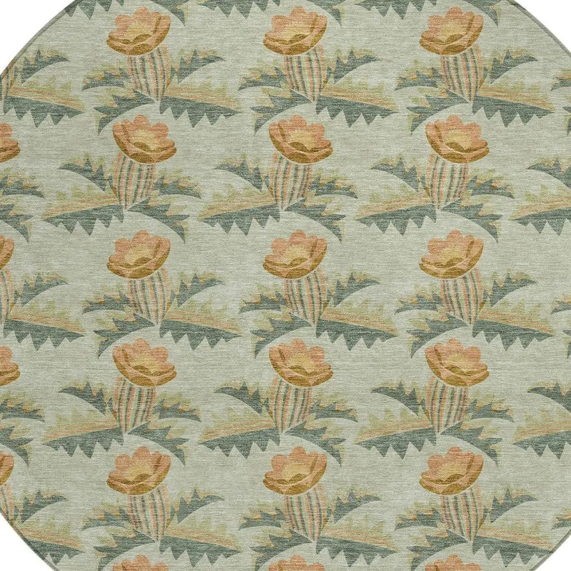 8' Green And Lavender Round Floral Washable Indoor Outdoor Area Rug Homeroots Outdoor