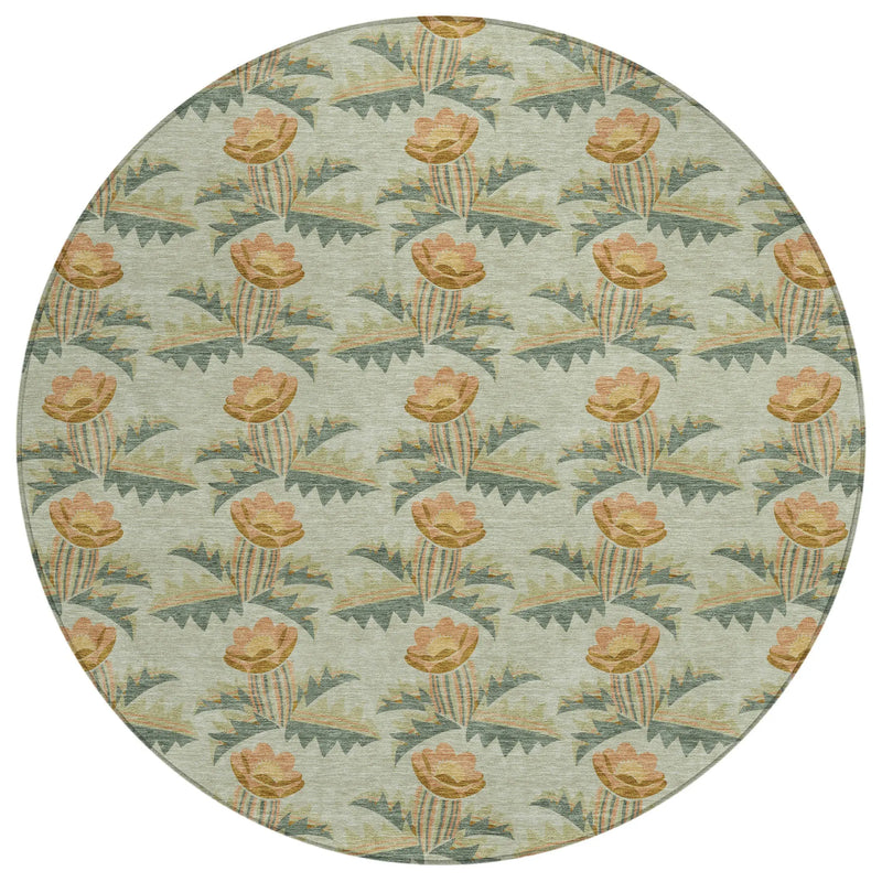 8' Green And Lavender Round Floral Washable Indoor Outdoor Area Rug Homeroots Outdoor