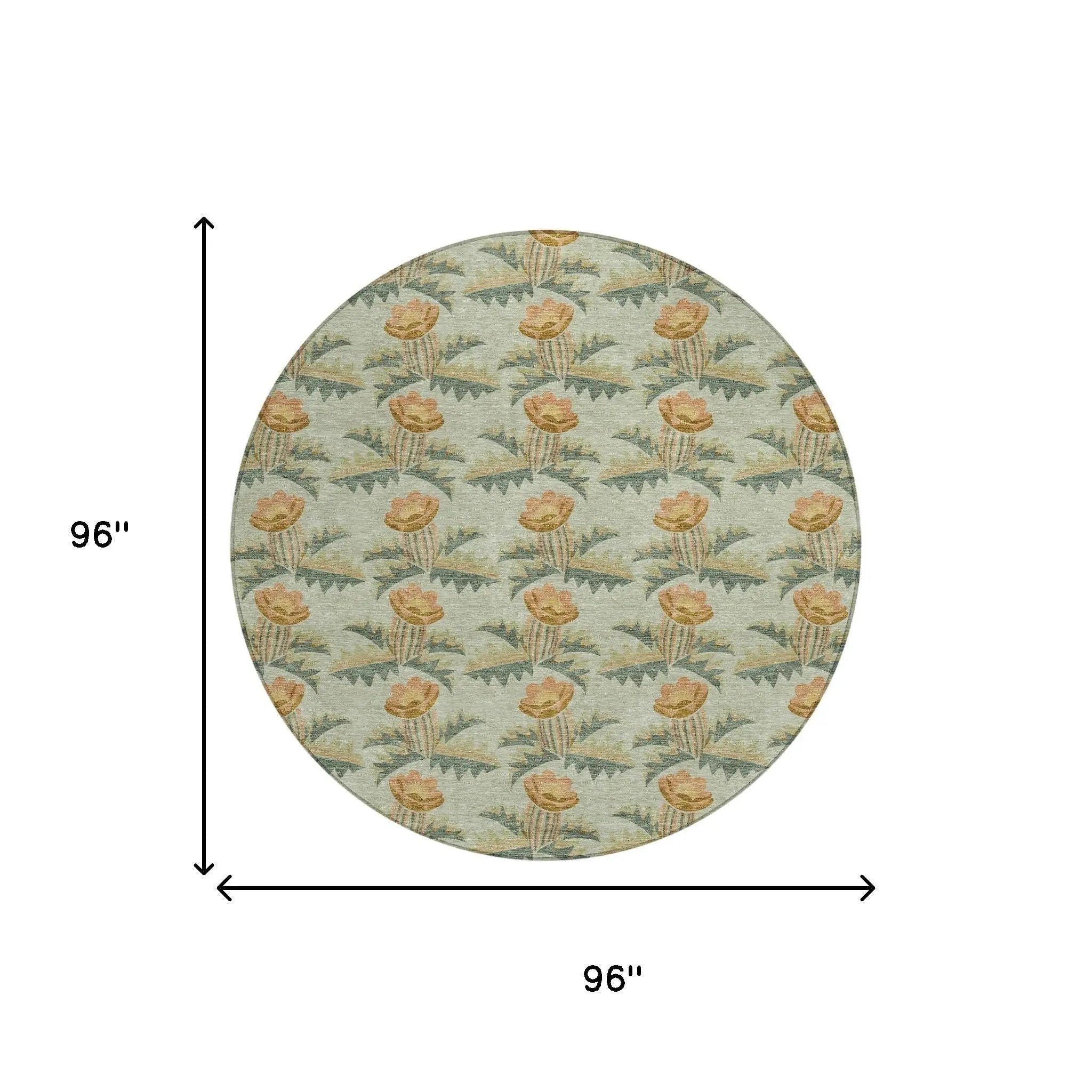 8' Green And Lavender Round Floral Washable Indoor Outdoor Area Rug Homeroots Outdoor