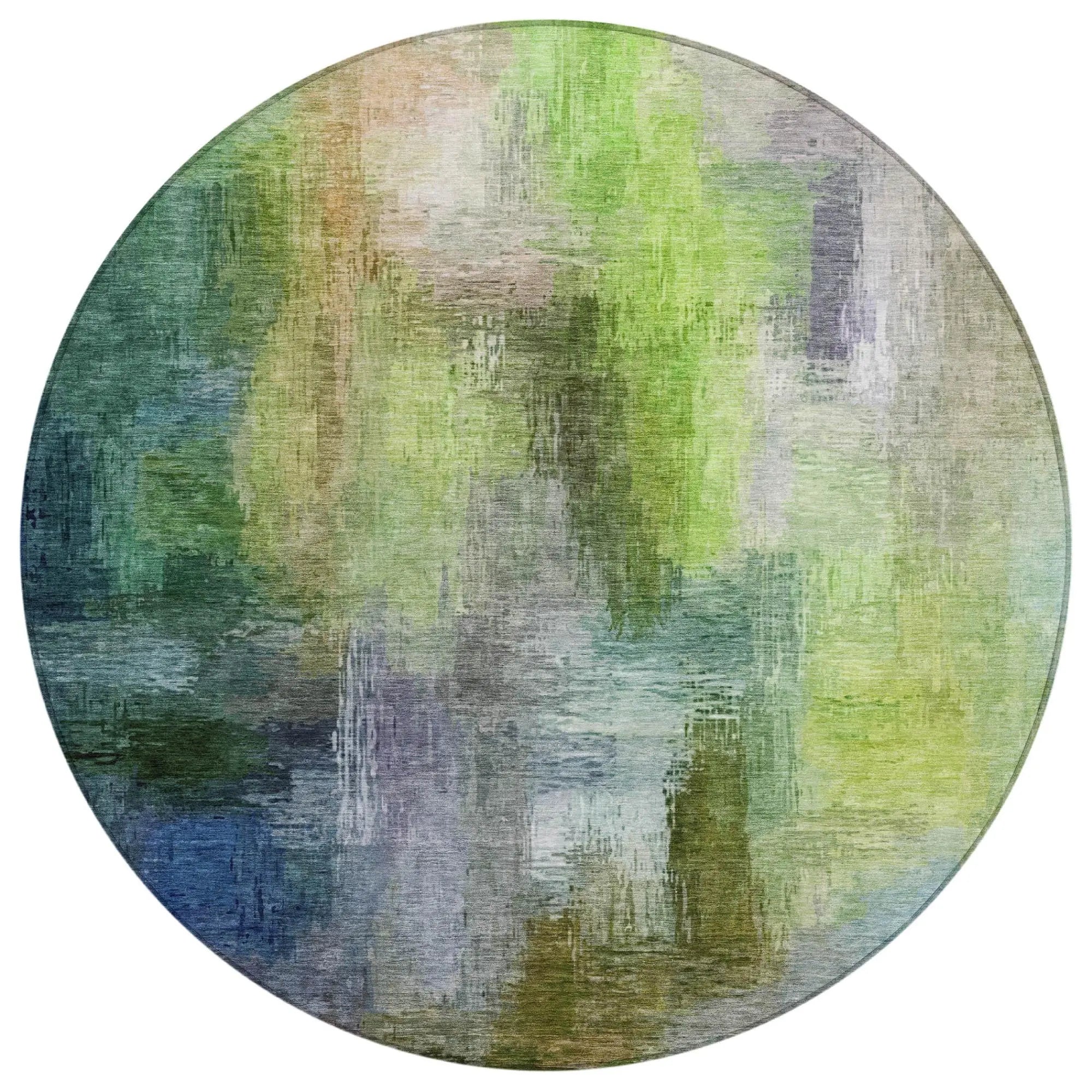 8' Green And Lime Green Round Abstract Washable Indoor Outdoor Area Rug Homeroots Outdoor