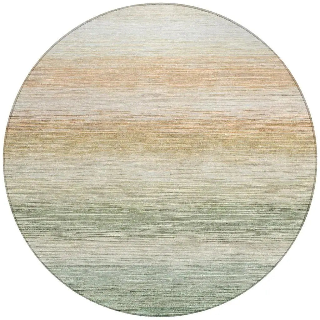 8' Green And Linen Round Striped Washable Indoor Outdoor Area Rug Homeroots Outdoor