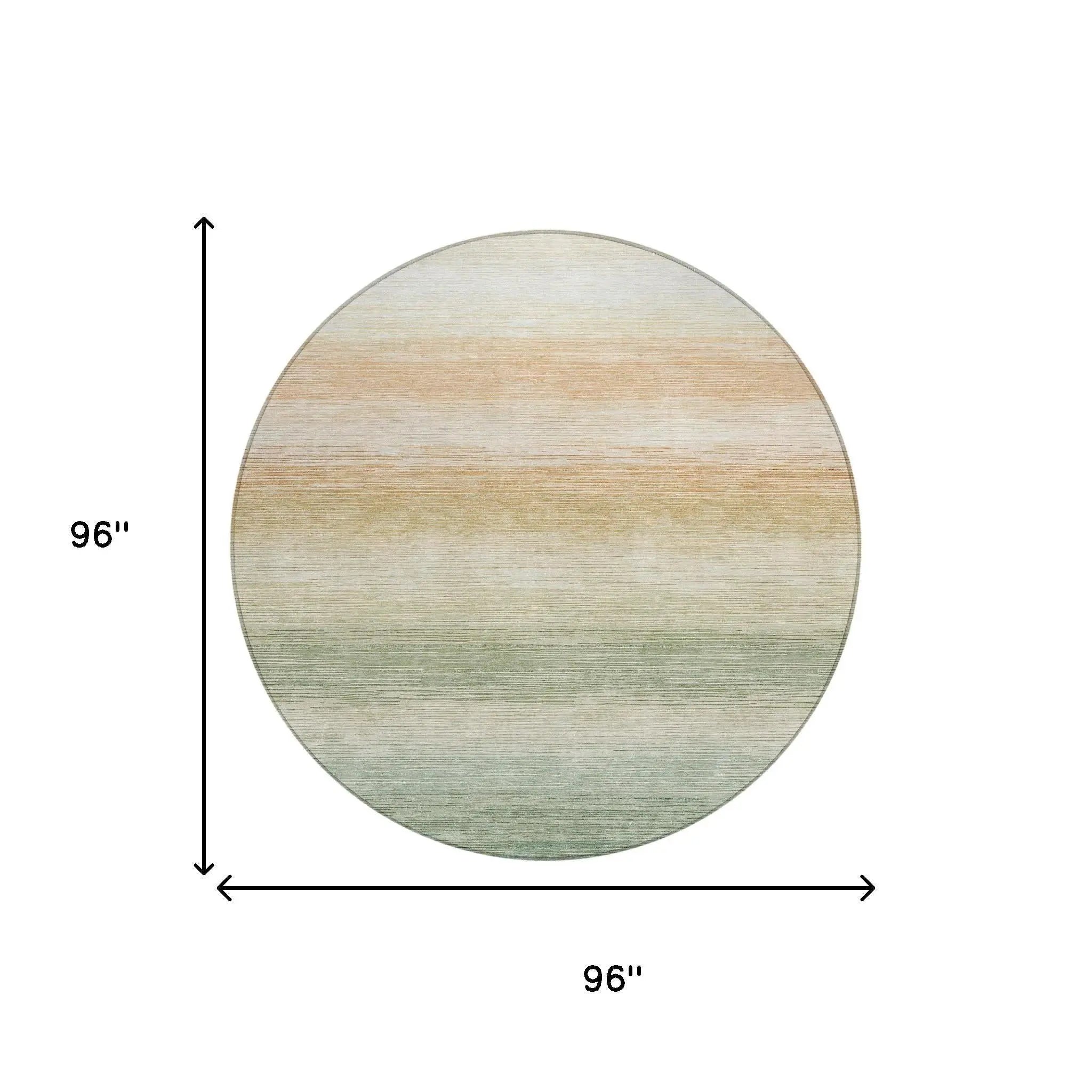 8' Green And Linen Round Striped Washable Indoor Outdoor Area Rug Homeroots Outdoor