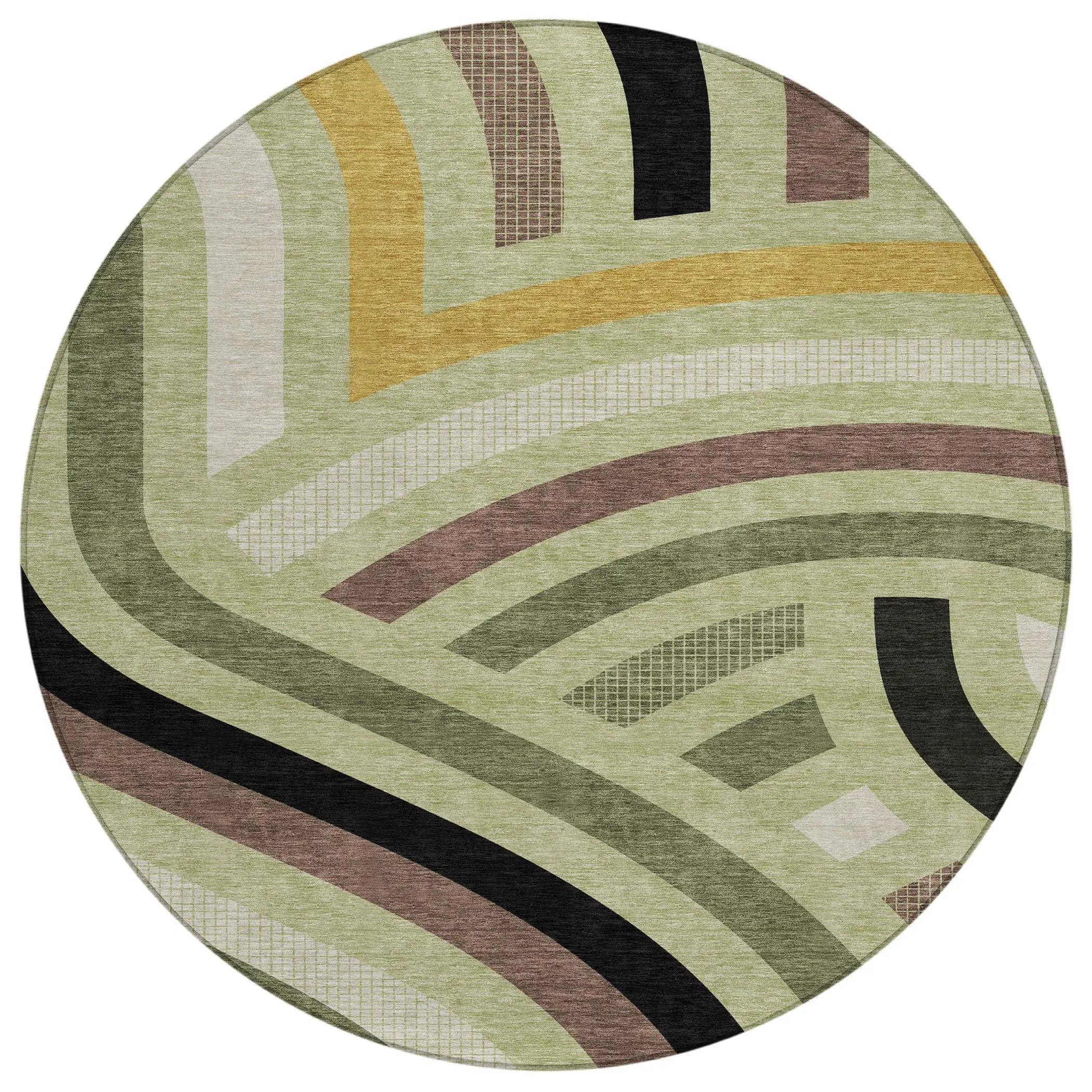 8' Green And Olive Green Round Abstract Washable Indoor Outdoor Area Rug Homeroots Outdoor