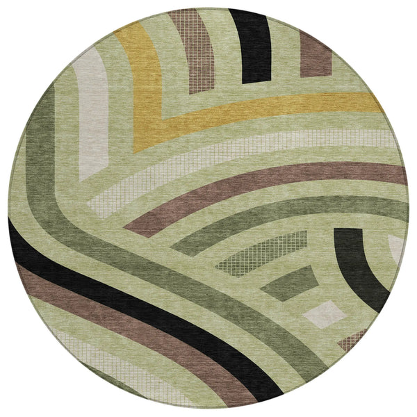 8' Green And Olive Green Round Abstract Washable Indoor Outdoor Area Rug Homeroots Outdoor