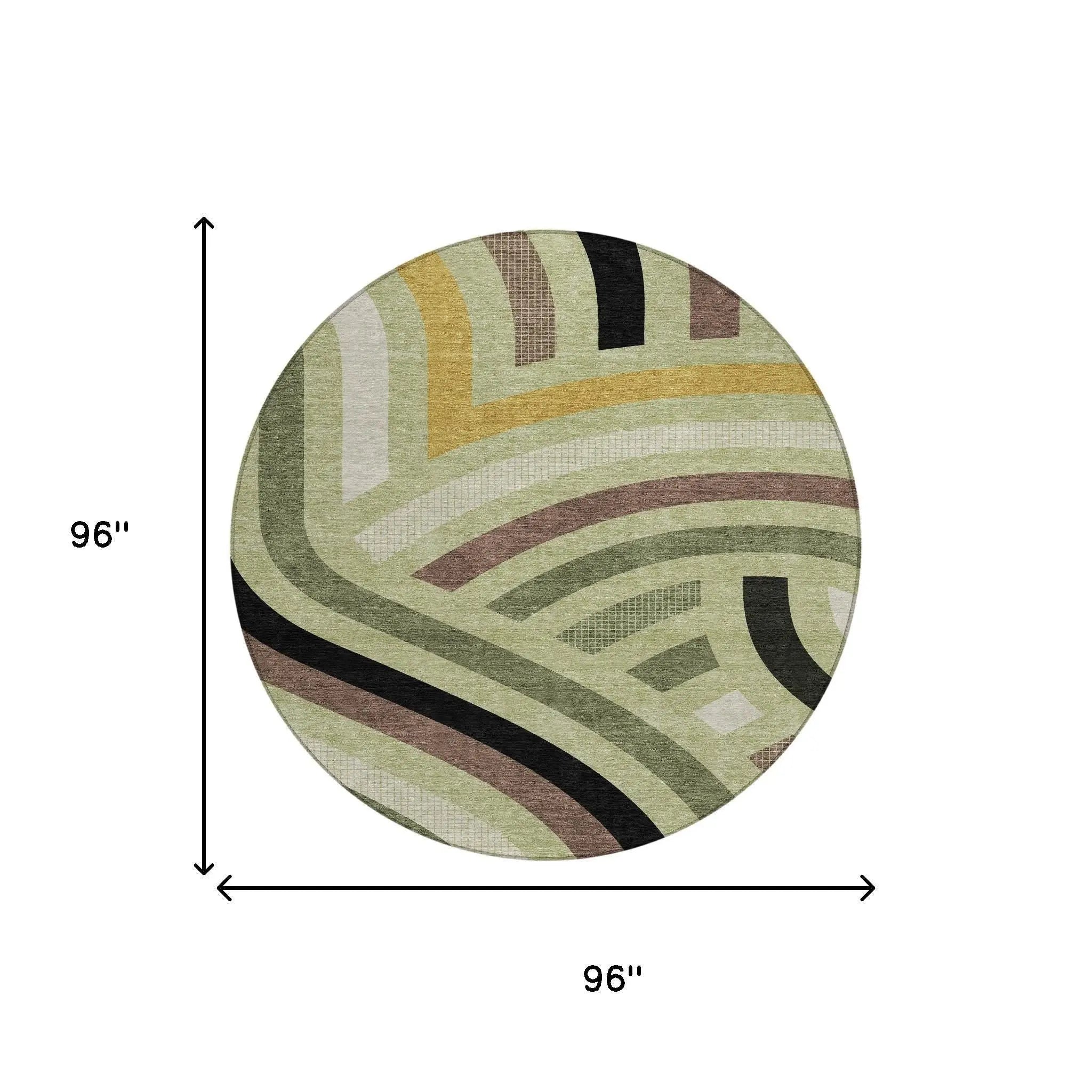 8' Green And Olive Green Round Abstract Washable Indoor Outdoor Area Rug Homeroots Outdoor