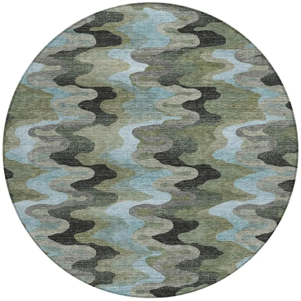 8' Green And Olive Green Round Abstract Washable Indoor Outdoor Area Rug Homeroots Outdoor