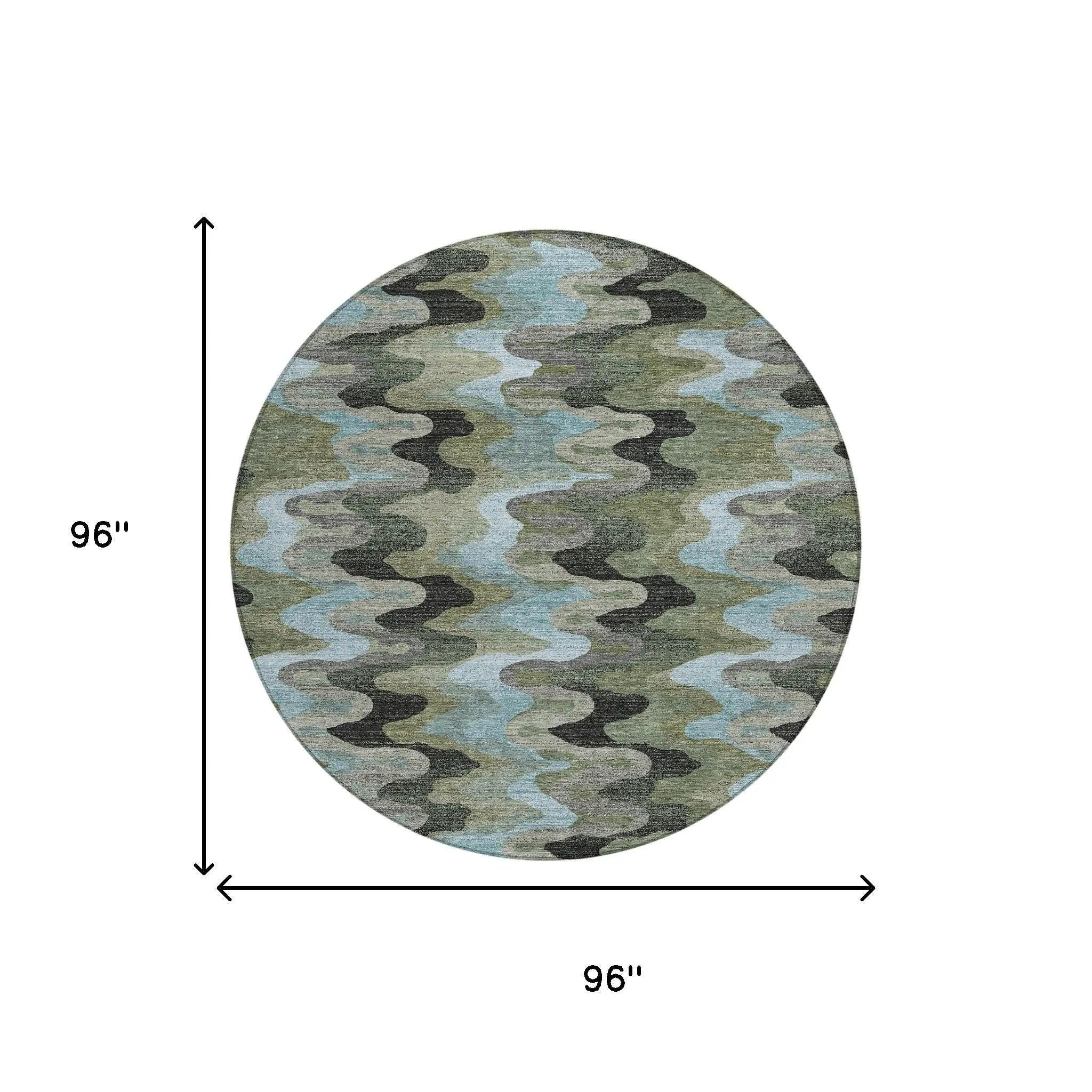 8' Green And Olive Green Round Abstract Washable Indoor Outdoor Area Rug Homeroots Outdoor