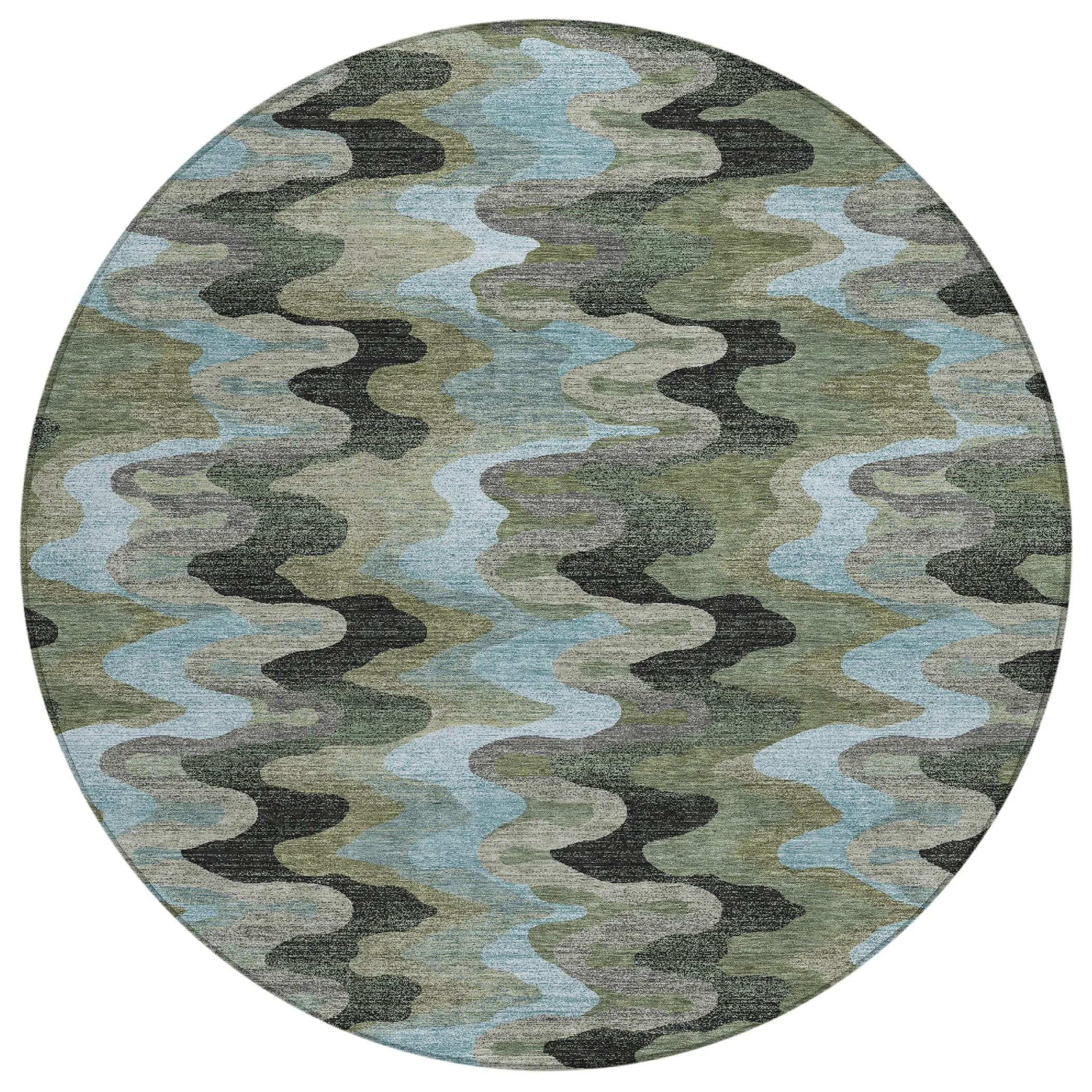 8' Green And Olive Green Round Abstract Washable Indoor Outdoor Area Rug Homeroots Outdoor