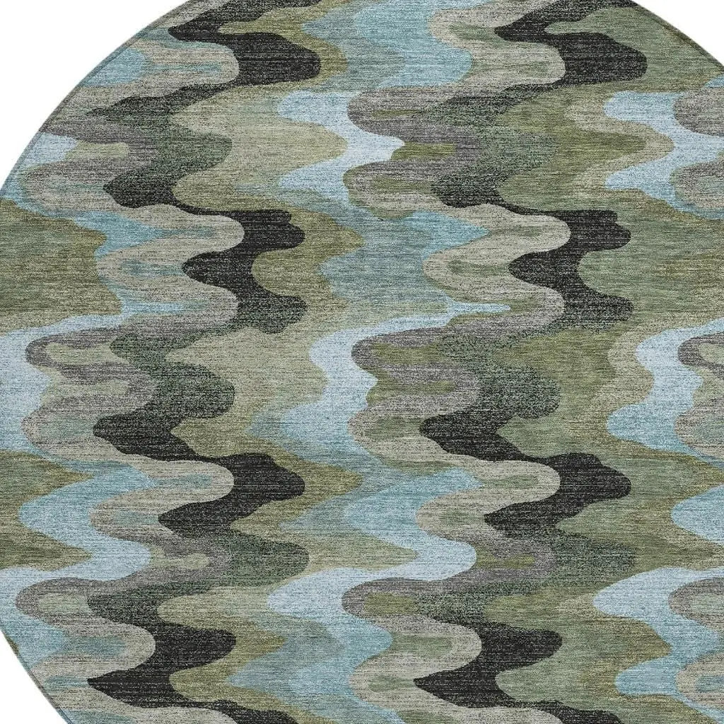 8' Green And Olive Green Round Abstract Washable Indoor Outdoor Area Rug Homeroots Outdoor