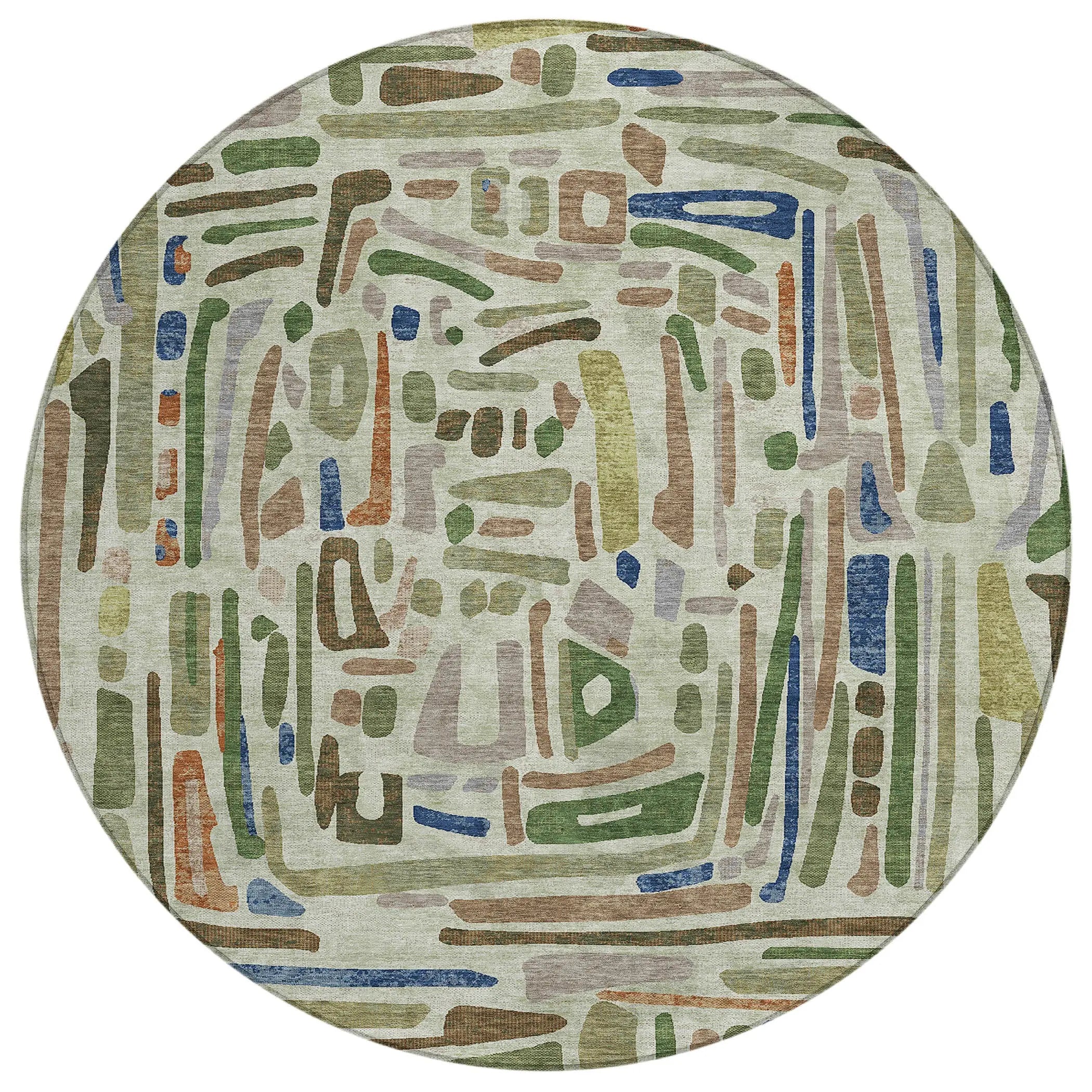 8' Green And Olive Green Round Abstract Washable Indoor Outdoor Area Rug Homeroots Outdoor