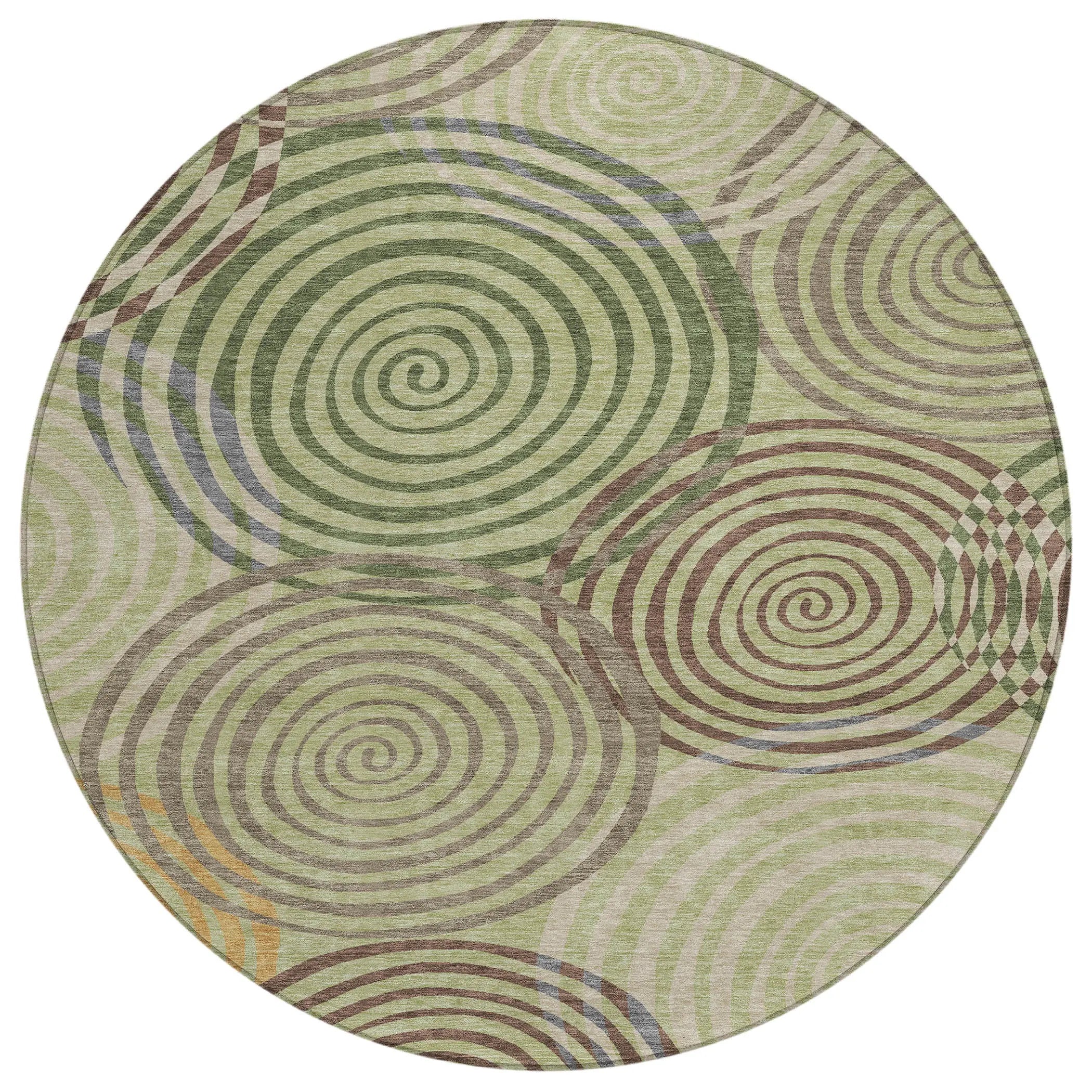 8' Green And Olive Green Round Geometric Washable Indoor Outdoor Area Rug Homeroots Outdoor