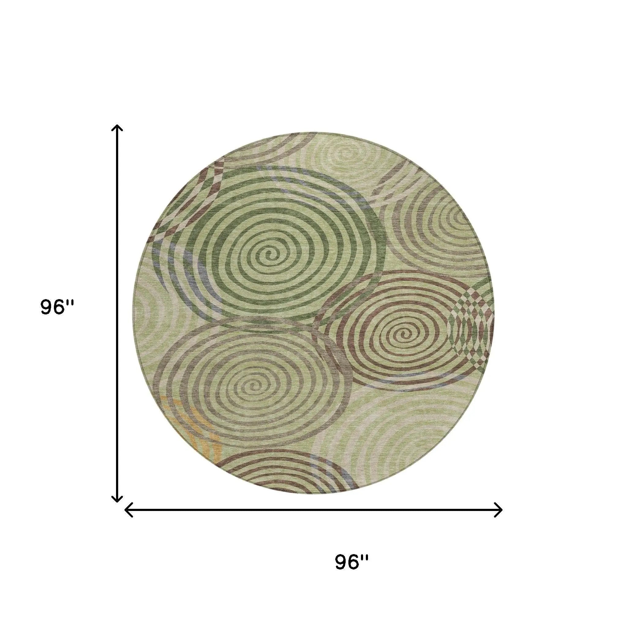 8' Green And Olive Green Round Geometric Washable Indoor Outdoor Area Rug Homeroots Outdoor
